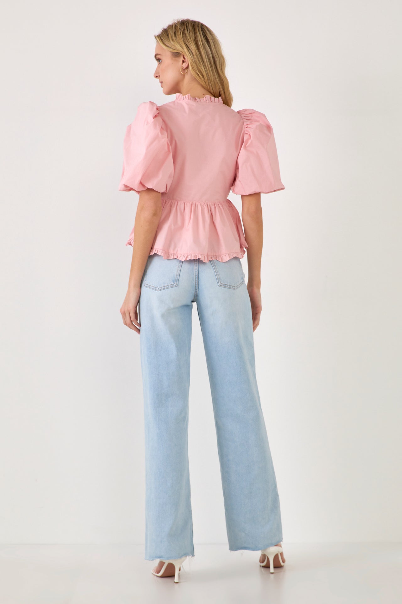ENDLESS ROSE - Puff Sleeve Peplum Top - TOPS available at Objectrare