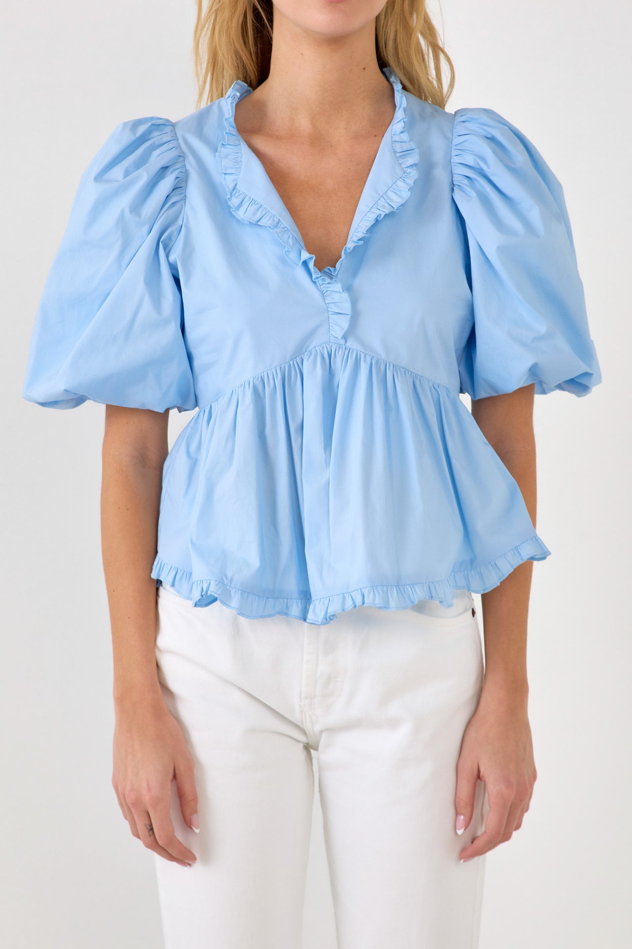 ENDLESS ROSE - Puff Sleeve Peplum Top - TOPS available at Objectrare