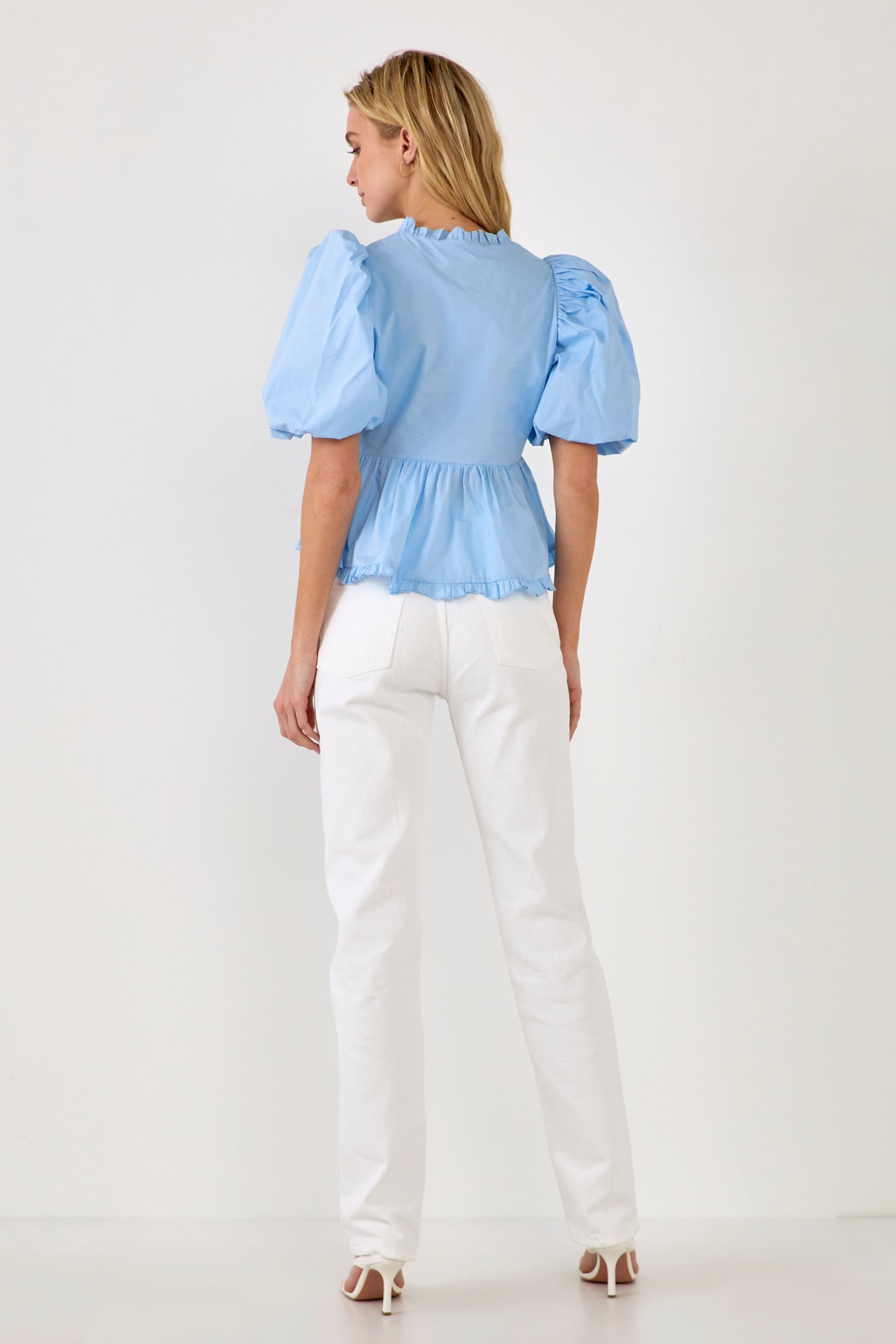 ENDLESS ROSE - Puff Sleeve Peplum Top - TOPS available at Objectrare