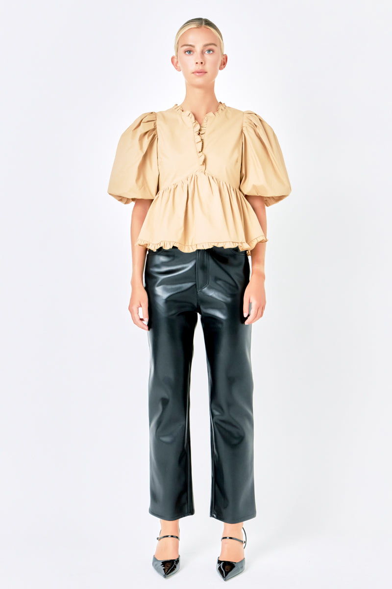 ENDLESS ROSE - Puff Sleeve Peplum Top - TOPS available at Objectrare