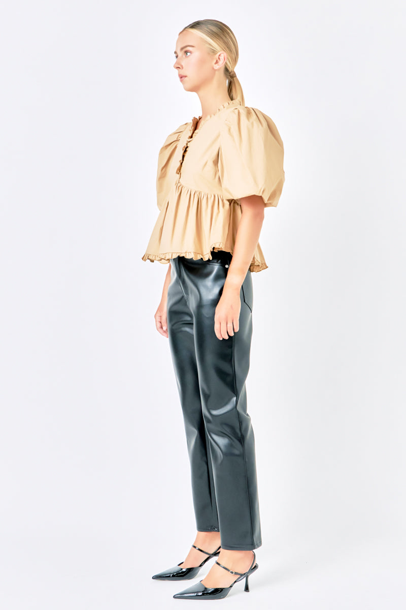 ENDLESS ROSE - Puff Sleeve Peplum Top - TOPS available at Objectrare