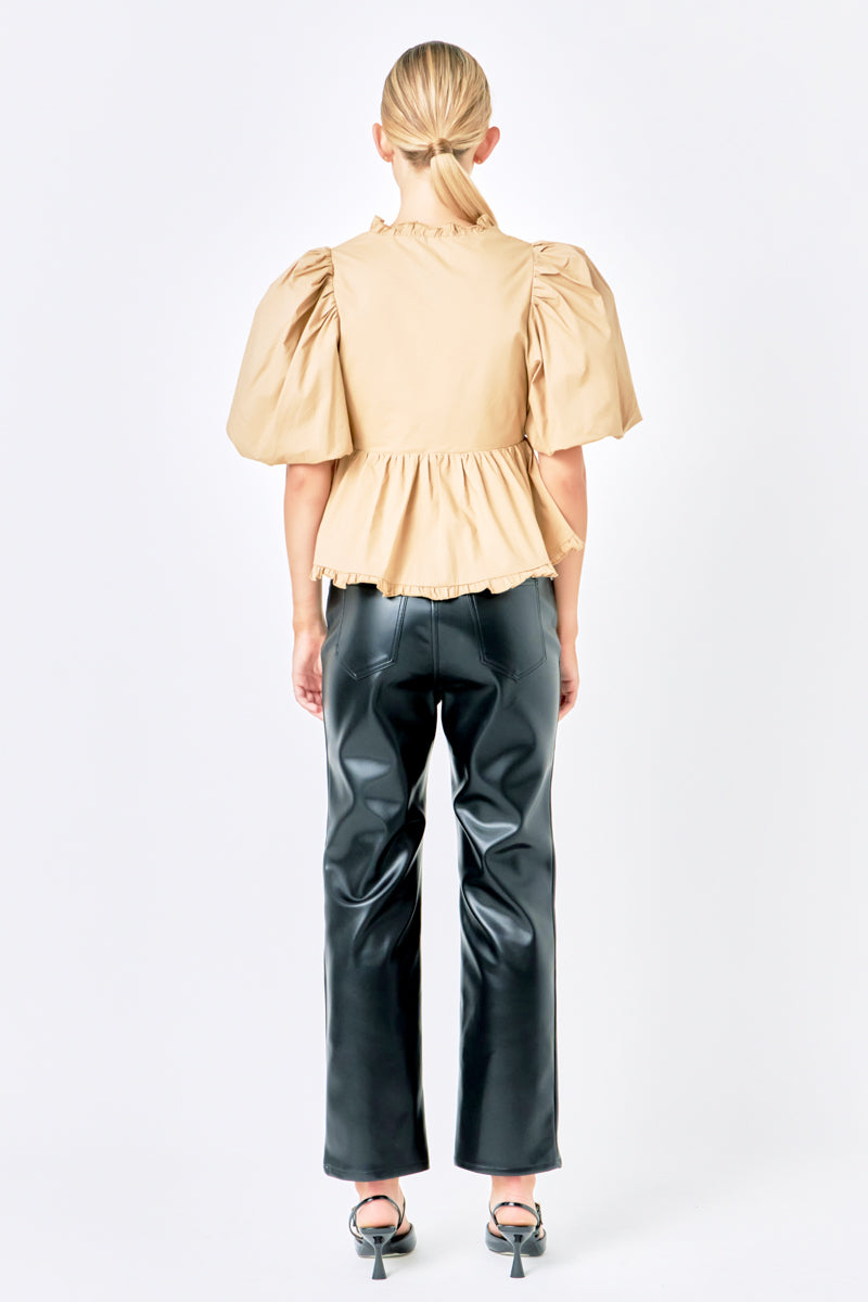 ENDLESS ROSE - Puff Sleeve Peplum Top - TOPS available at Objectrare