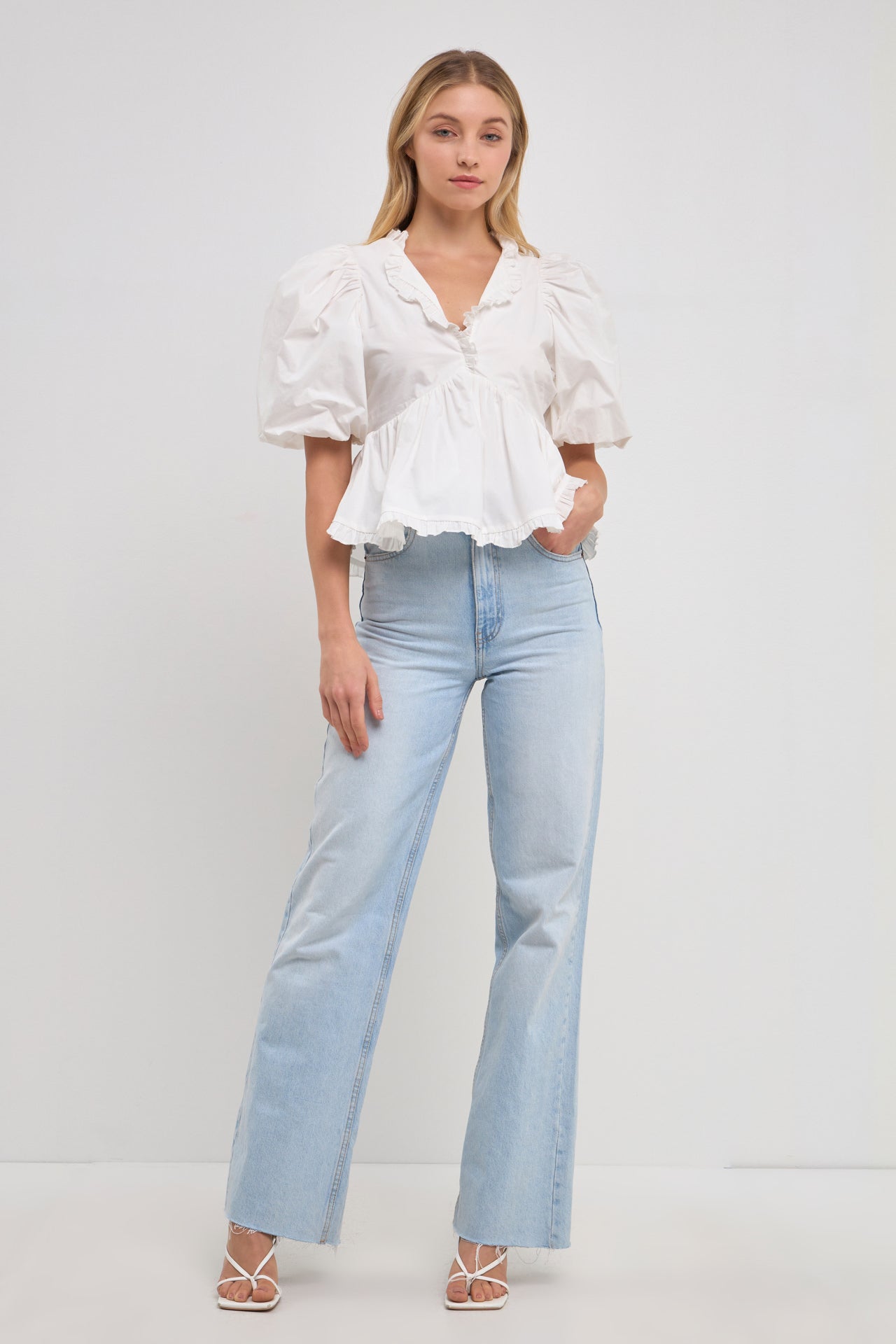 ENDLESS ROSE - Puff Sleeve Peplum Top - TOPS available at Objectrare
