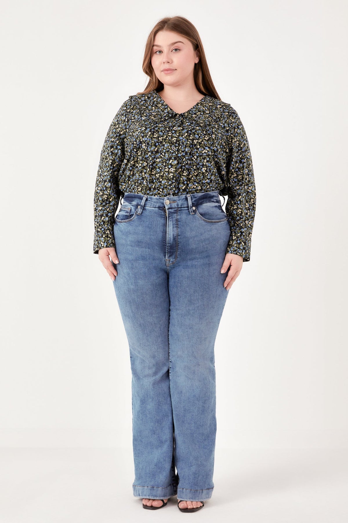 ENGLISH FACTORY - Plus Size Floral Collar Detail Shirt - BLOUSES available at Objectrare