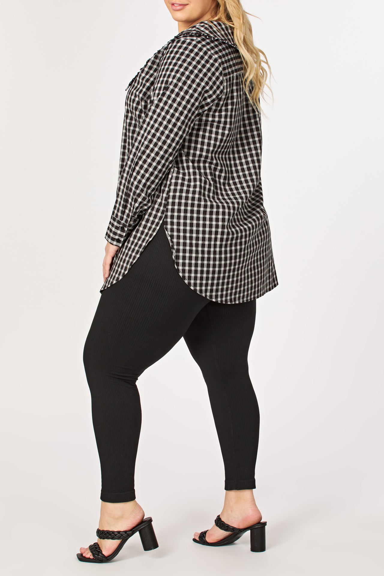 Plus Size Check Ruffled Collar Shirt