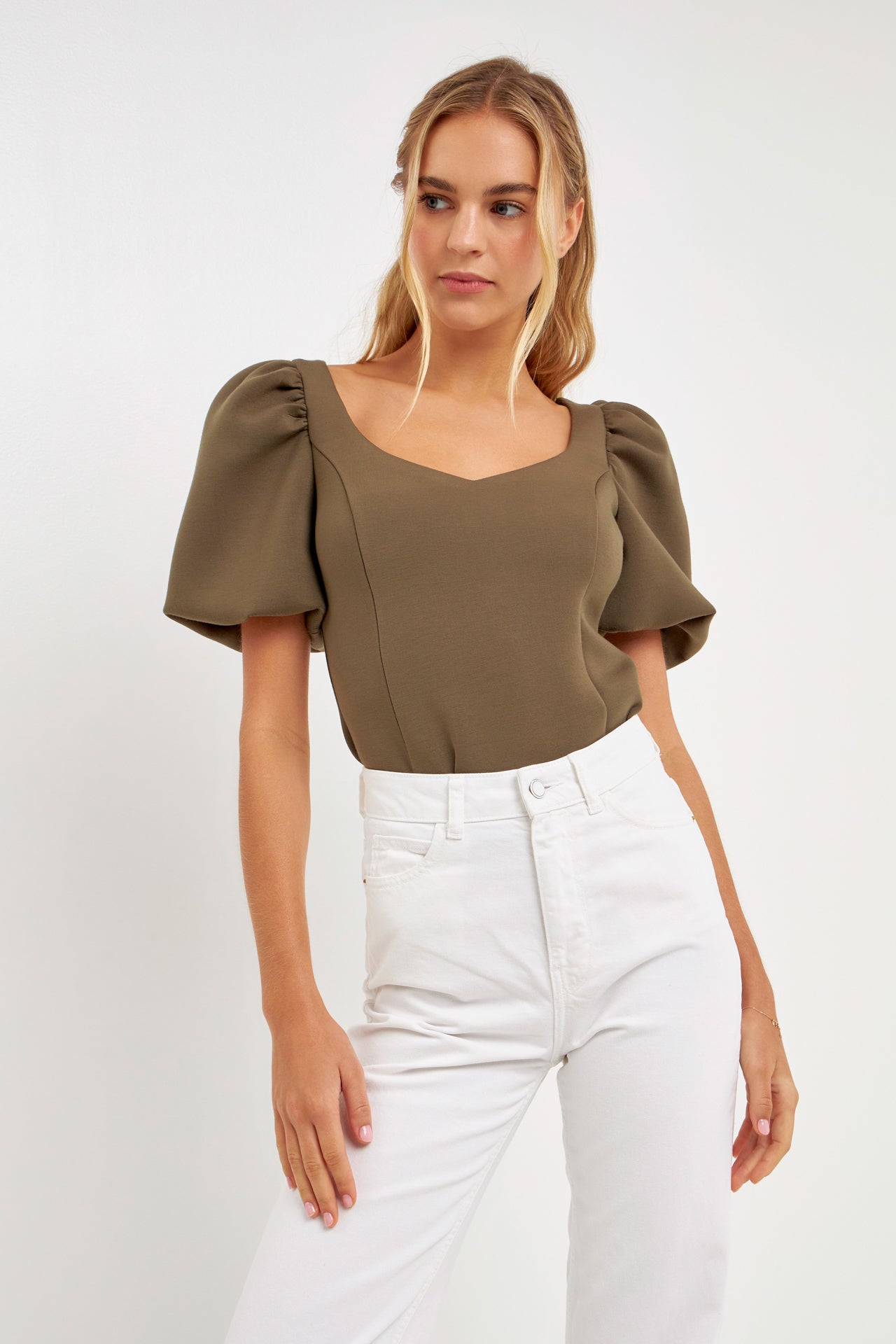 ENGLISH FACTORY - Scuba Puff Sleeve Top - TOPS available at Objectrare