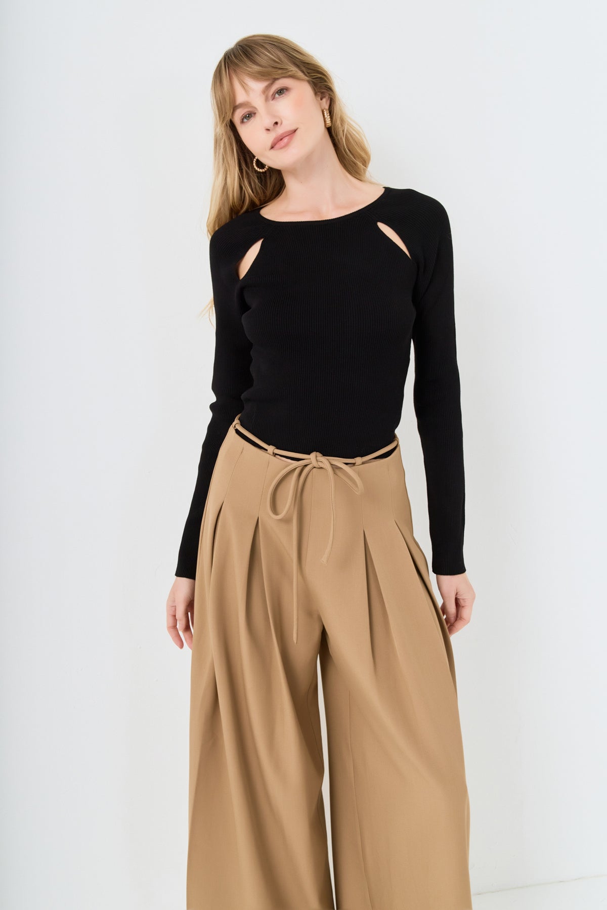 ENDLESS ROSE - Double Cut Out Knit Top - TOPS available at Objectrare