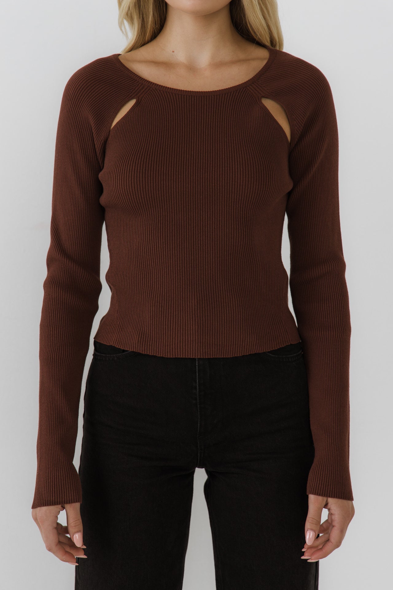 ENDLESS ROSE - Double Cut Out Knit Top - TOPS available at Objectrare