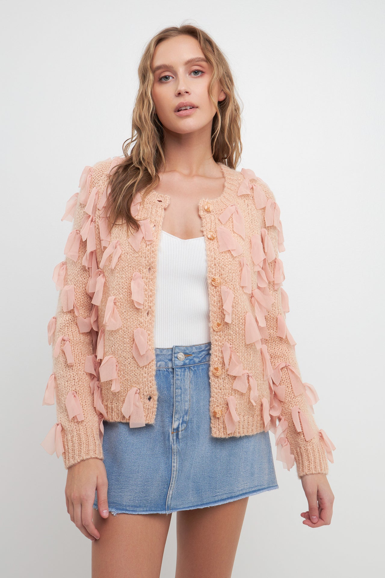 FREE THE ROSES - Ribbon Detail Cardigan - SWEATERS & KNITS available at Objectrare