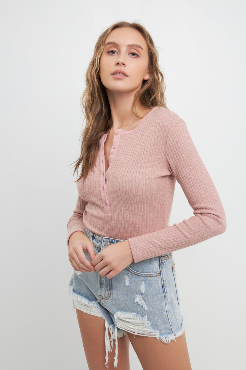 FREE THE ROSES - Ribbed Knit Bodysuit - TOPS available at Objectrare