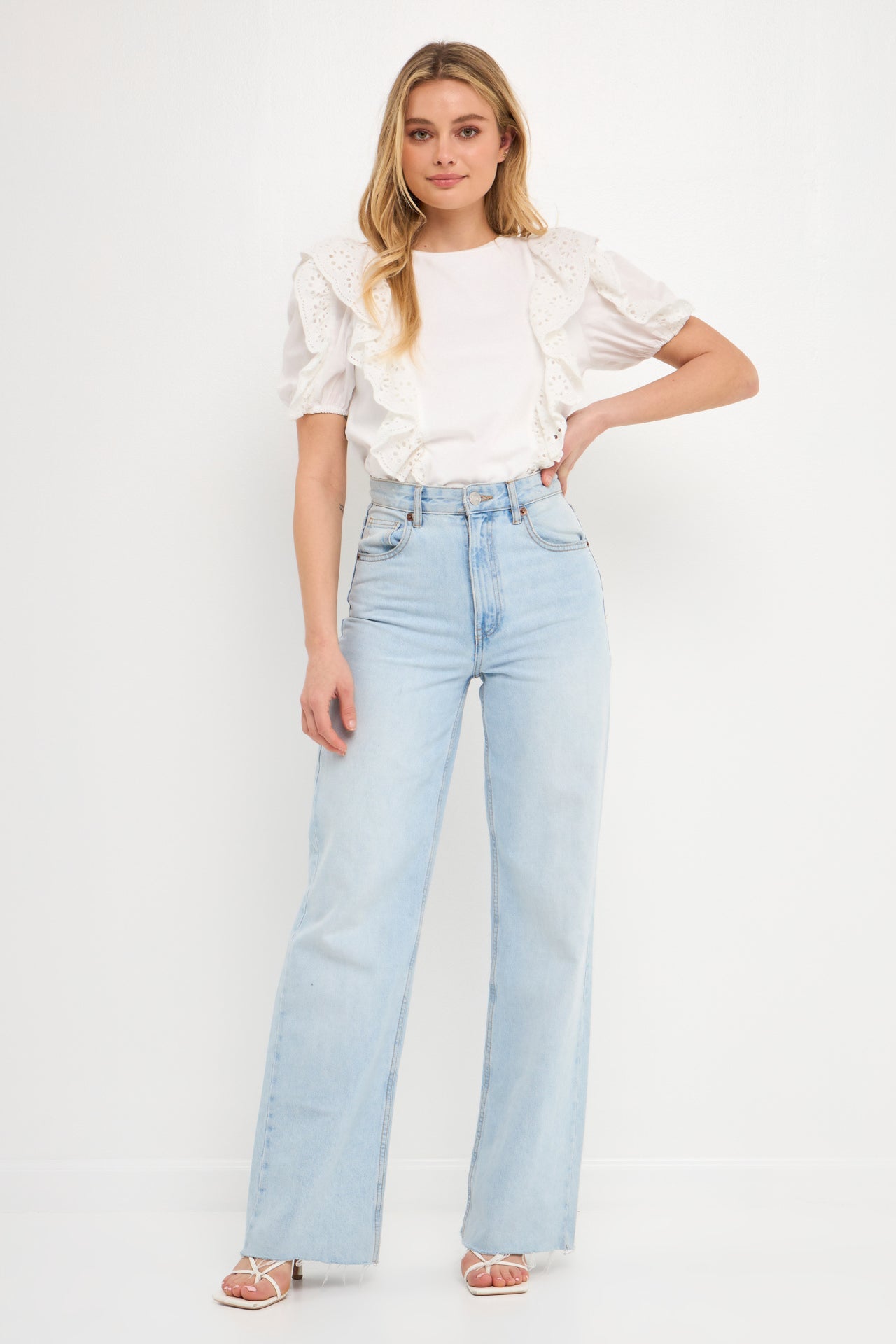 ENGLISH FACTORY - Lace Ruffle Detail Knit Top - TOPS available at Objectrare