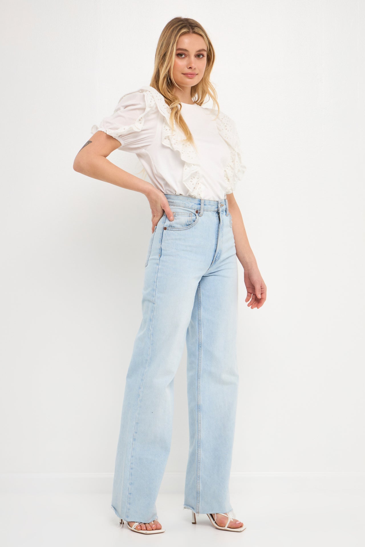 ENGLISH FACTORY - Lace Ruffle Detail Knit Top - TOPS available at Objectrare