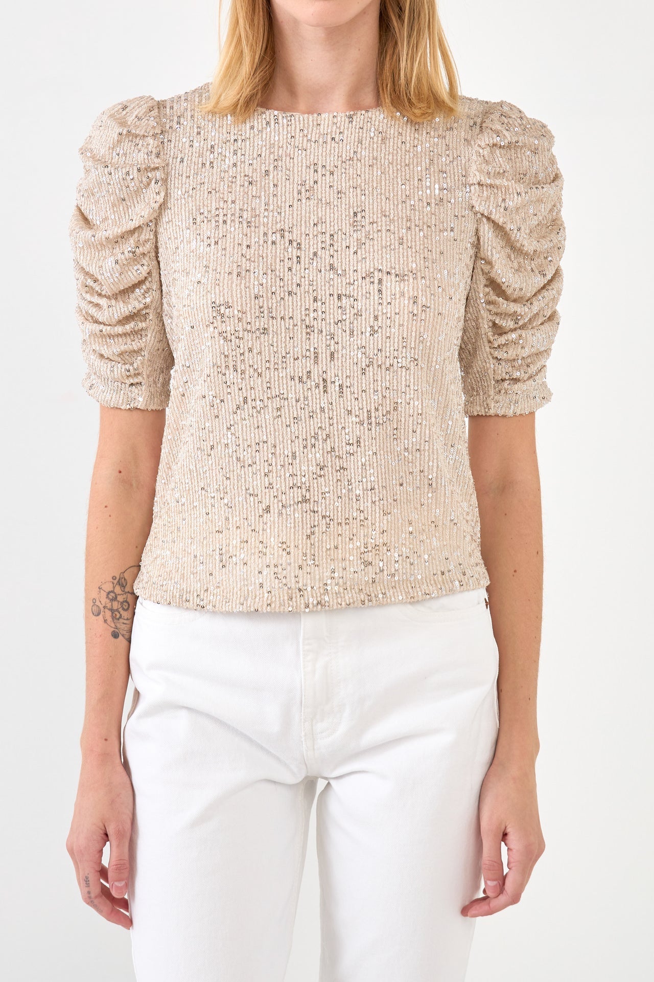 ENDLESS ROSE - Sequin Shirred Sleeve Top - TOPS available at Objectrare