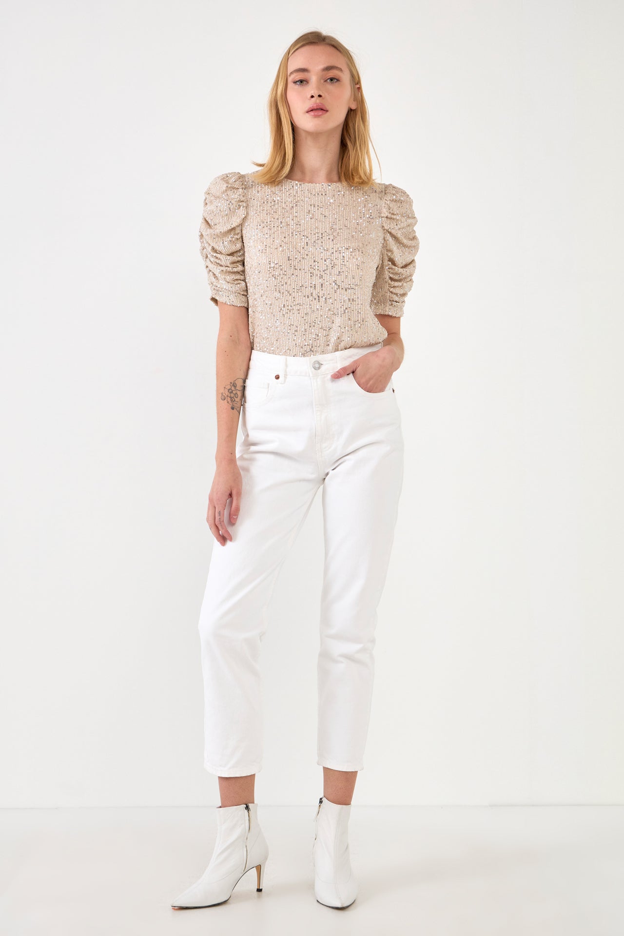 ENDLESS ROSE - Sequin Shirred Sleeve Top - TOPS available at Objectrare