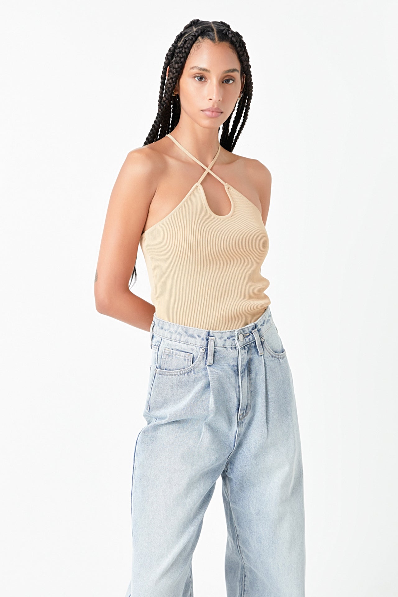 GREY LAB - Crossover Skinny Rib Knit Top - TOPS available at Objectrare
