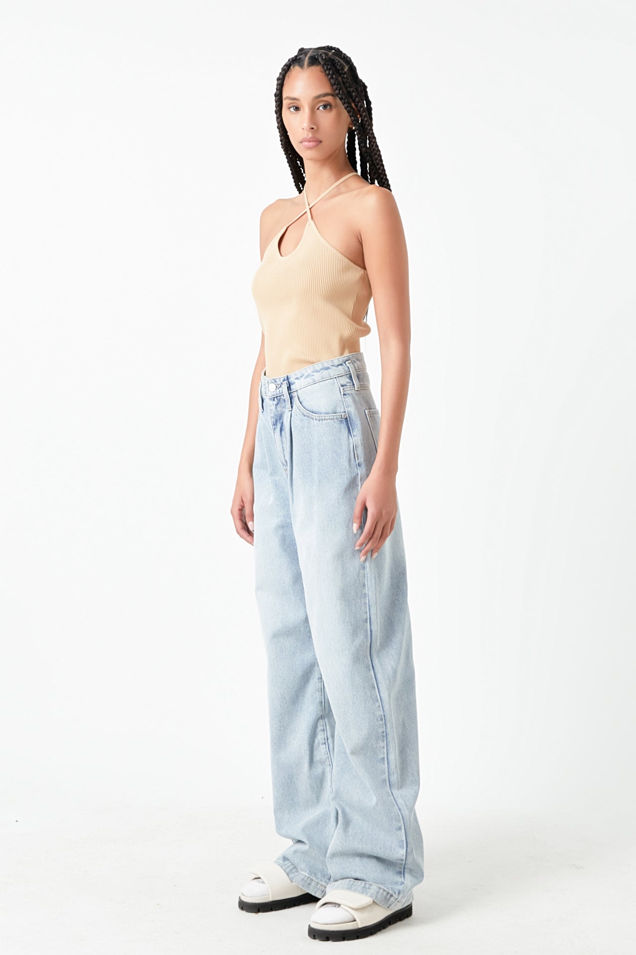 GREY LAB - Crossover Skinny Rib Knit Top - TOPS available at Objectrare