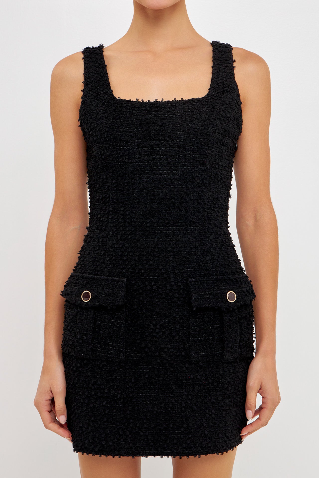 ENDLESS ROSE - Square Neck Tweed Mini Dress - DRESSES available at Objectrare