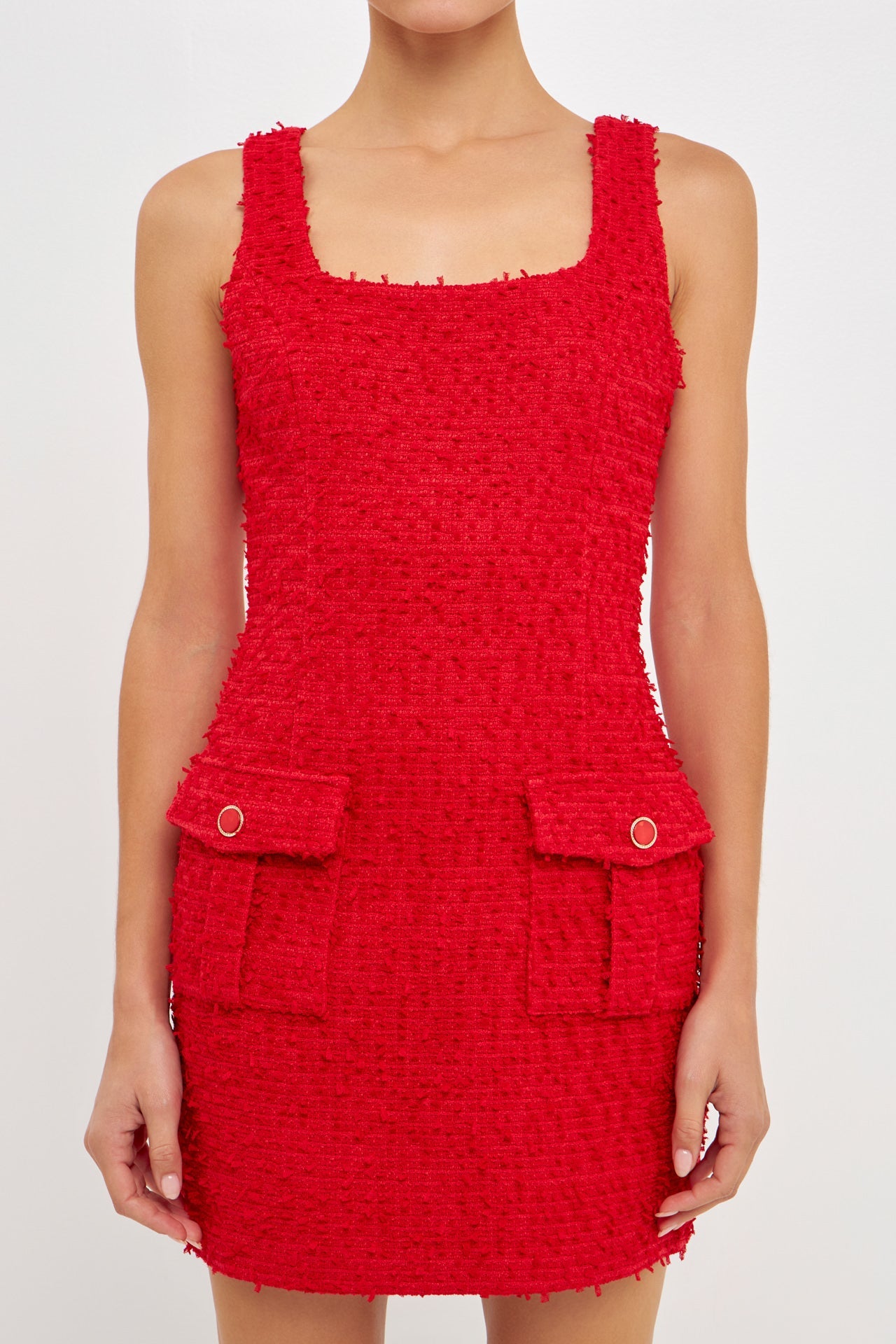 ENDLESS ROSE - Square Neck Tweed Mini Dress - DRESSES available at Objectrare