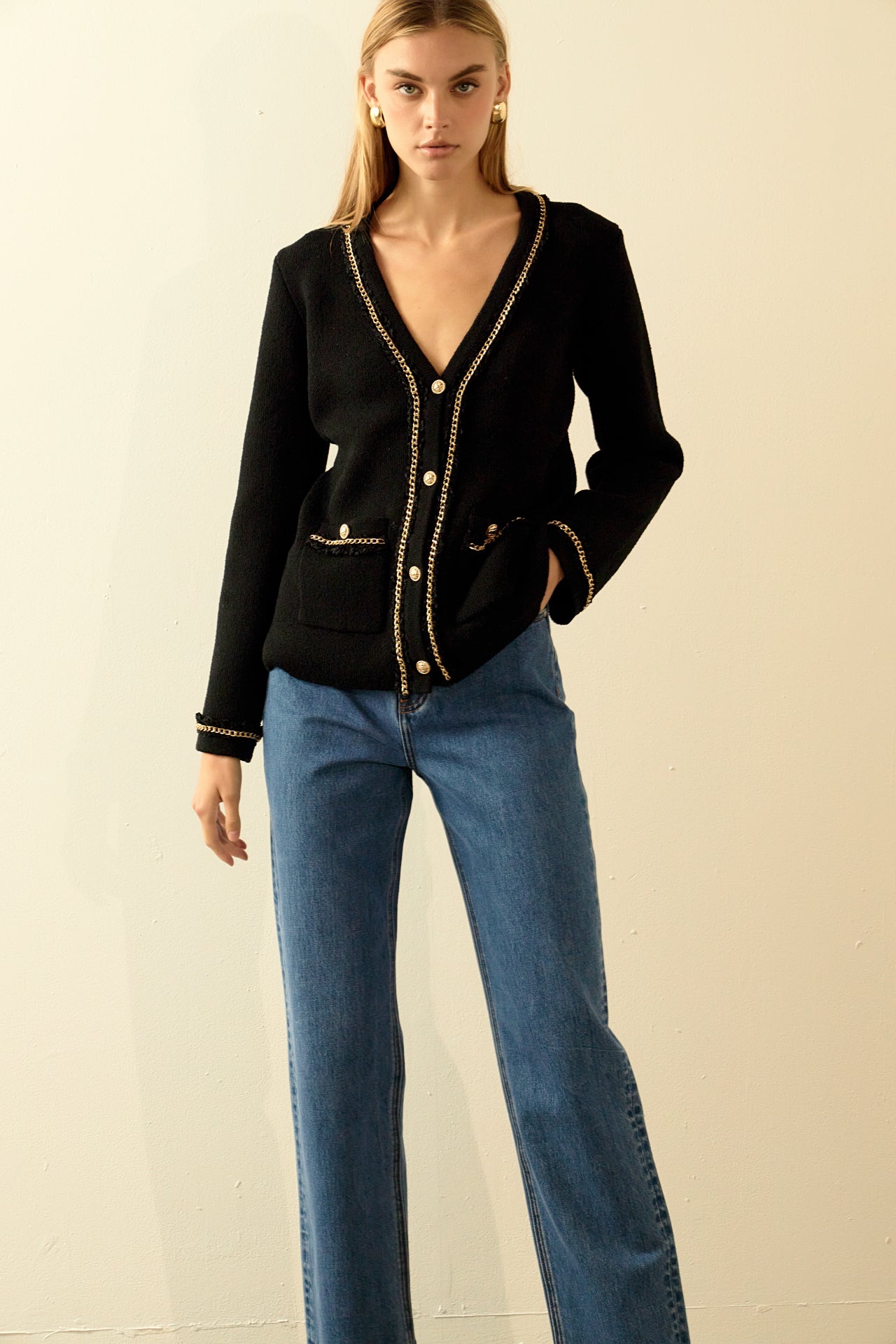 ENDLESS ROSE - Chain Trim Cardigan - SWEATERS & KNITS available at Objectrare