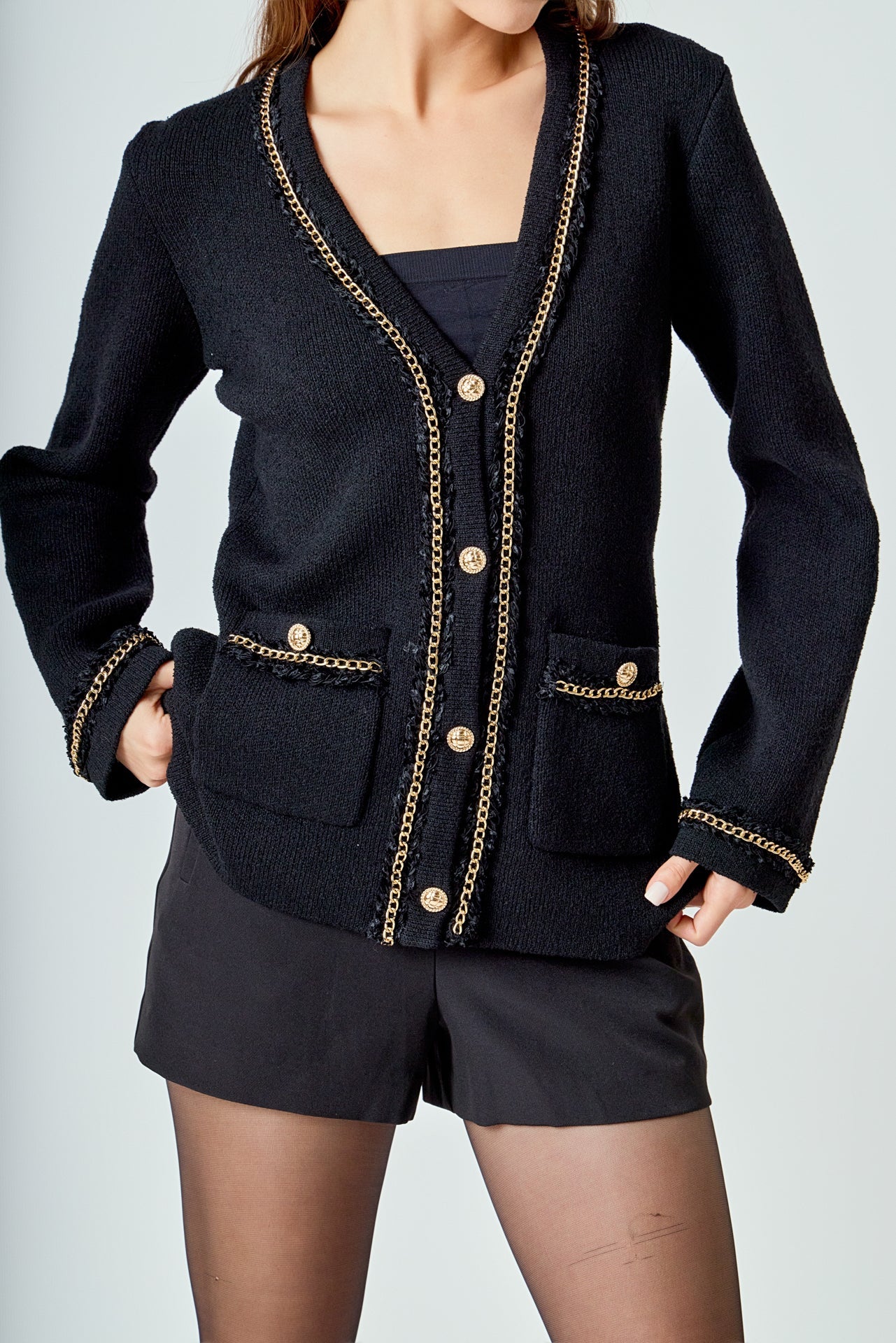 ENDLESS ROSE - Chain Trim Cardigan - SWEATERS & KNITS available at Objectrare