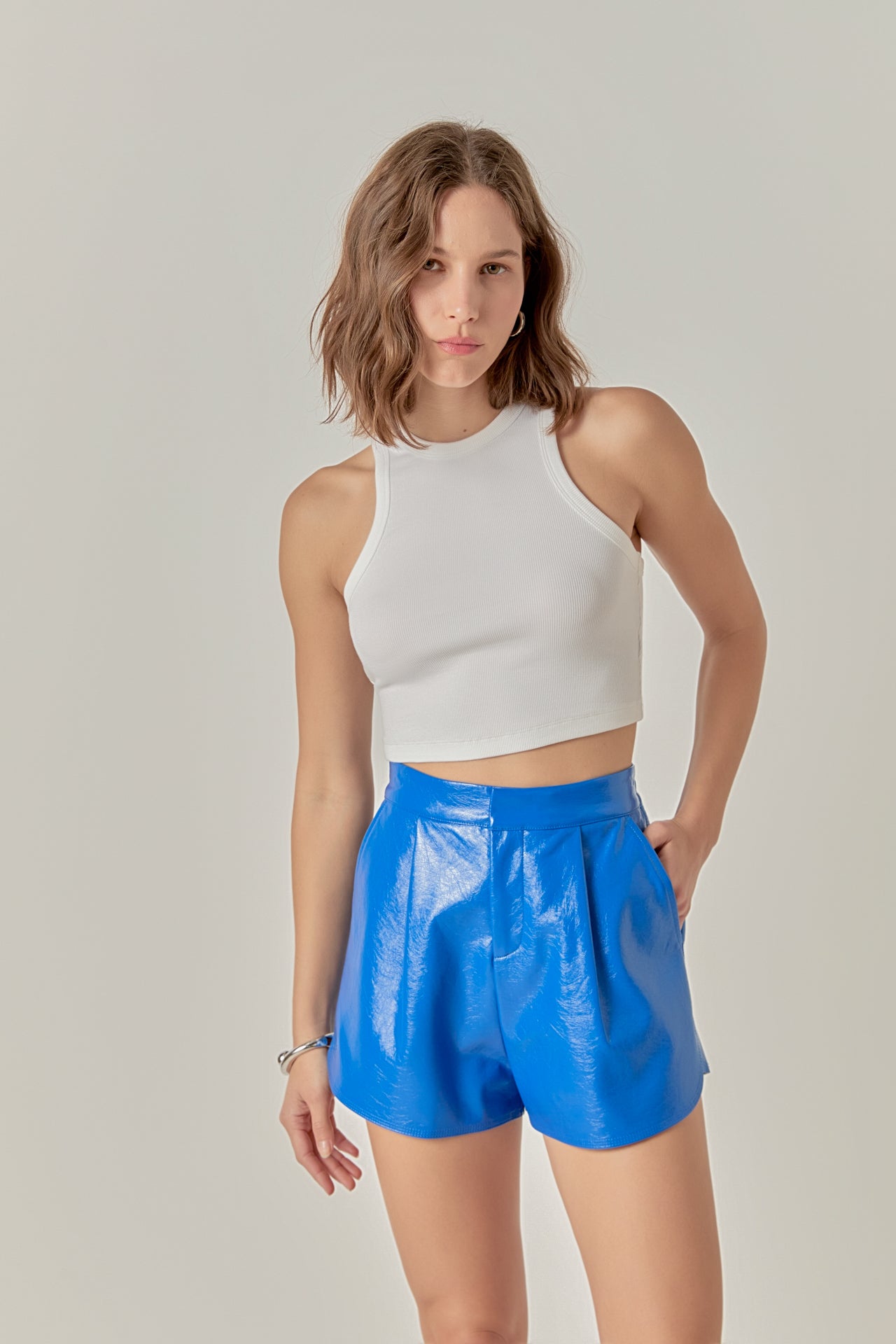 ENDLESS ROSE - High-Waisted Faux Leather Shorts - SHORTS available at Objectrare