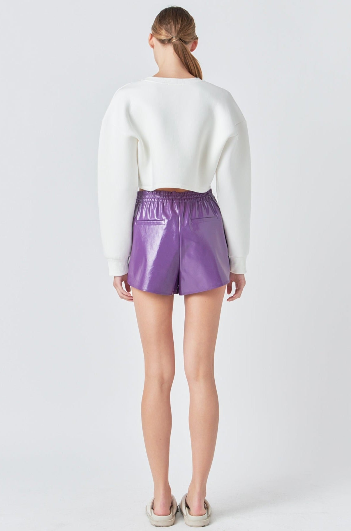 GREY LAB - High-Waisted Faux Leather Shorts - SHORTS available at Objectrare