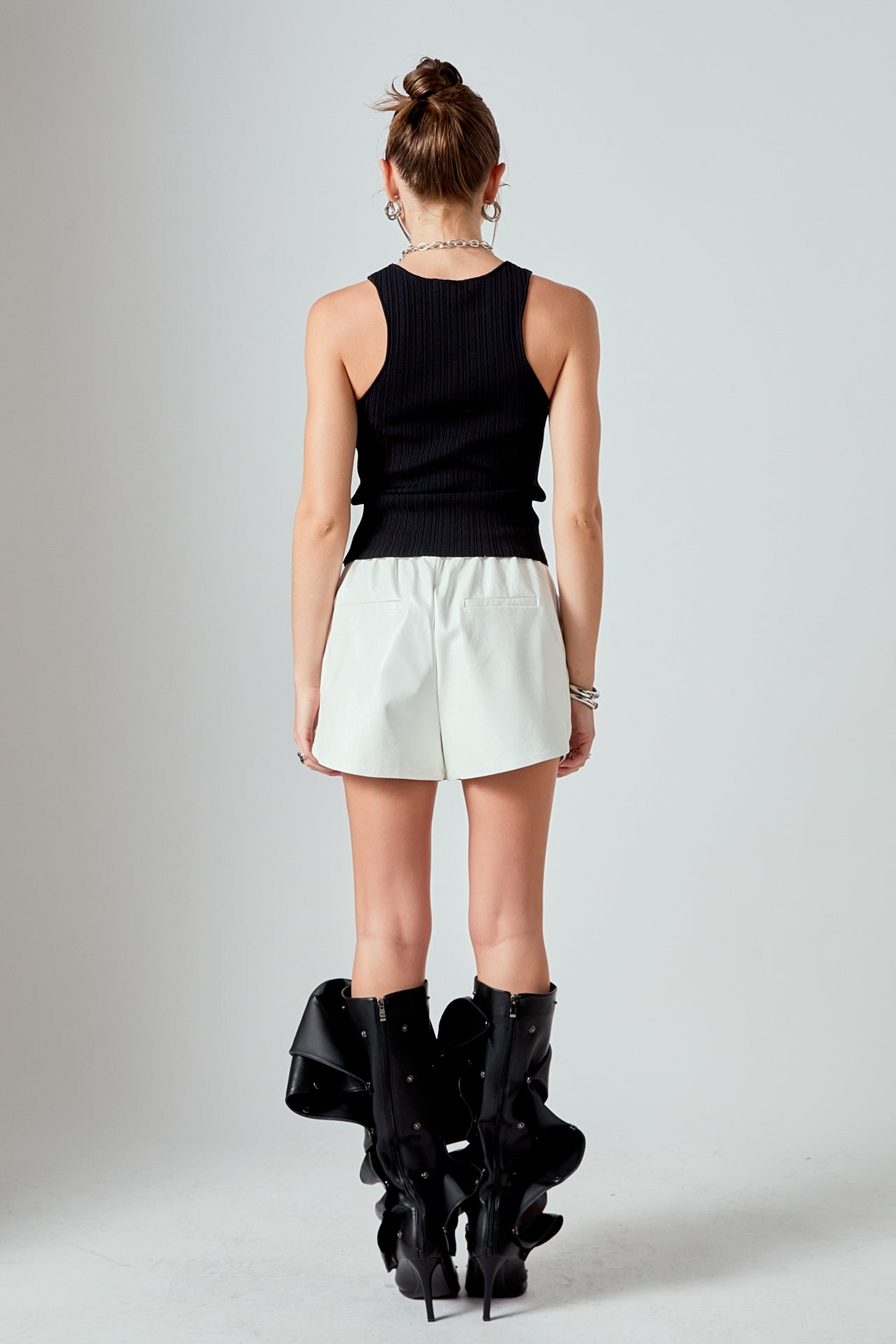 GREY LAB - High-Waisted Faux Leather Shorts - SHORTS available at Objectrare
