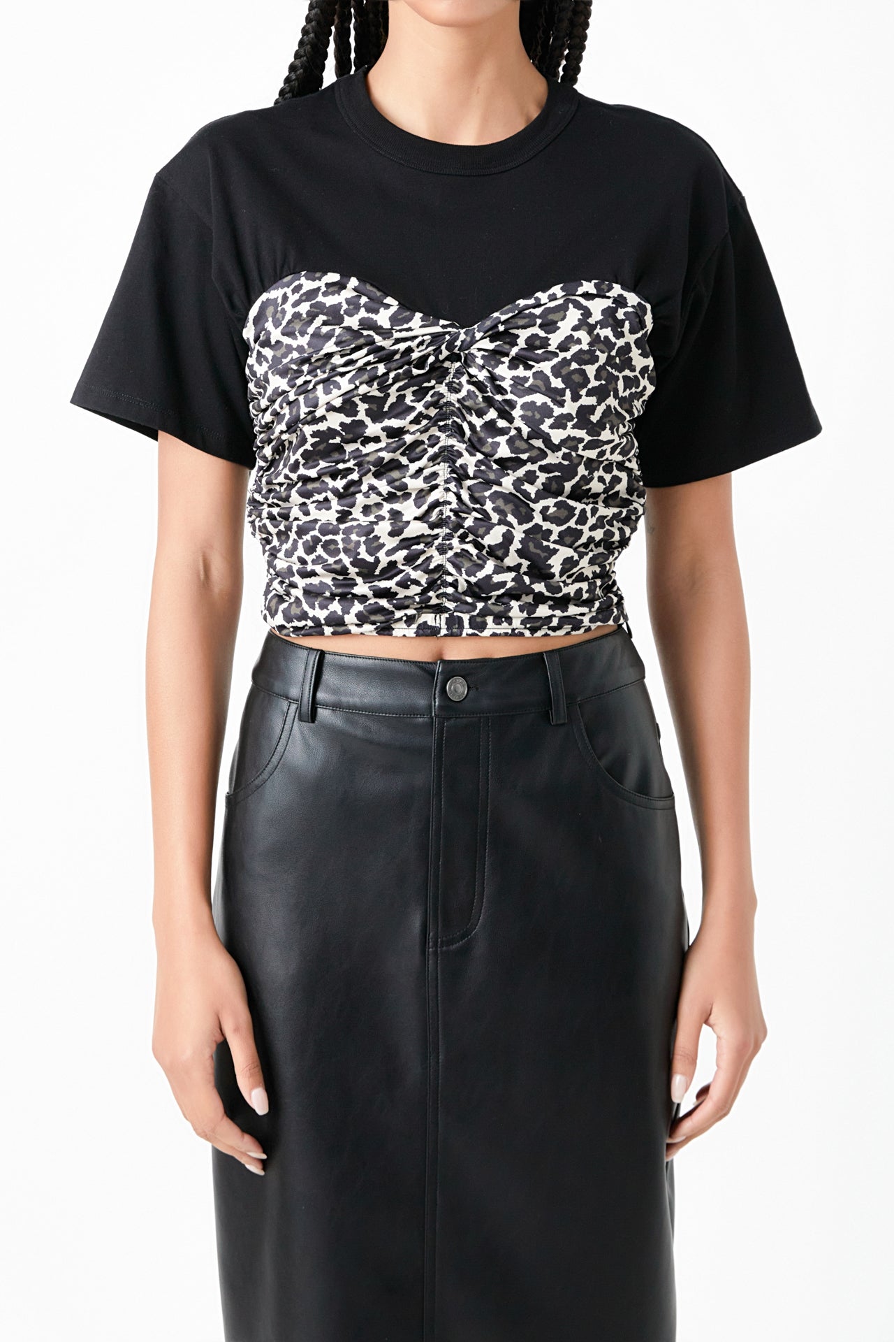 GREY LAB - Leopard Shirred Cropped Top - TOPS available at Objectrare
