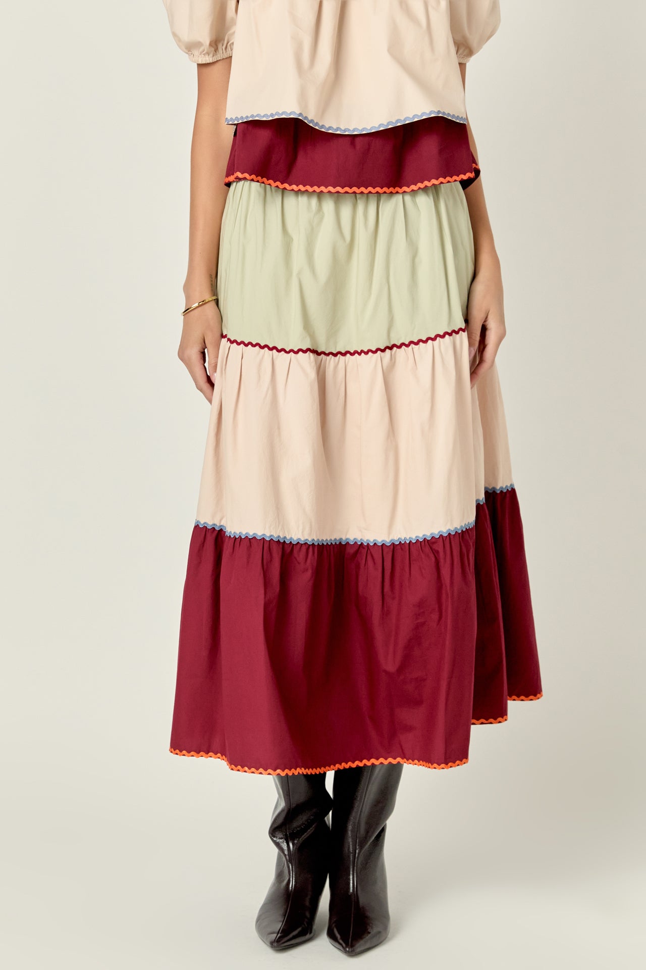 ENGLISH FACTORY - Color Block Midi Skirt - SKIRTS available at Objectrare
