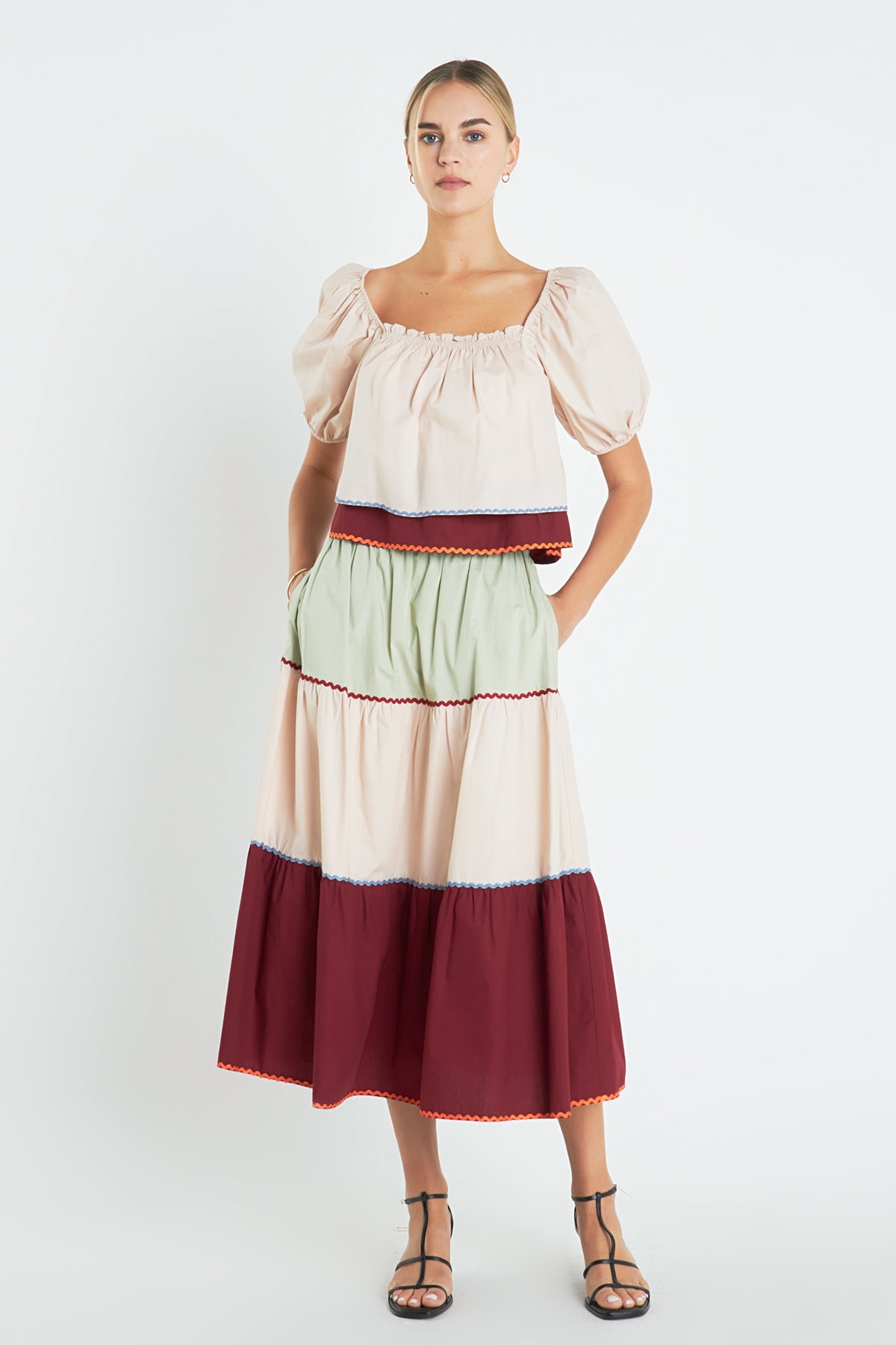 ENGLISH FACTORY - Color Block Midi Skirt - SKIRTS available at Objectrare
