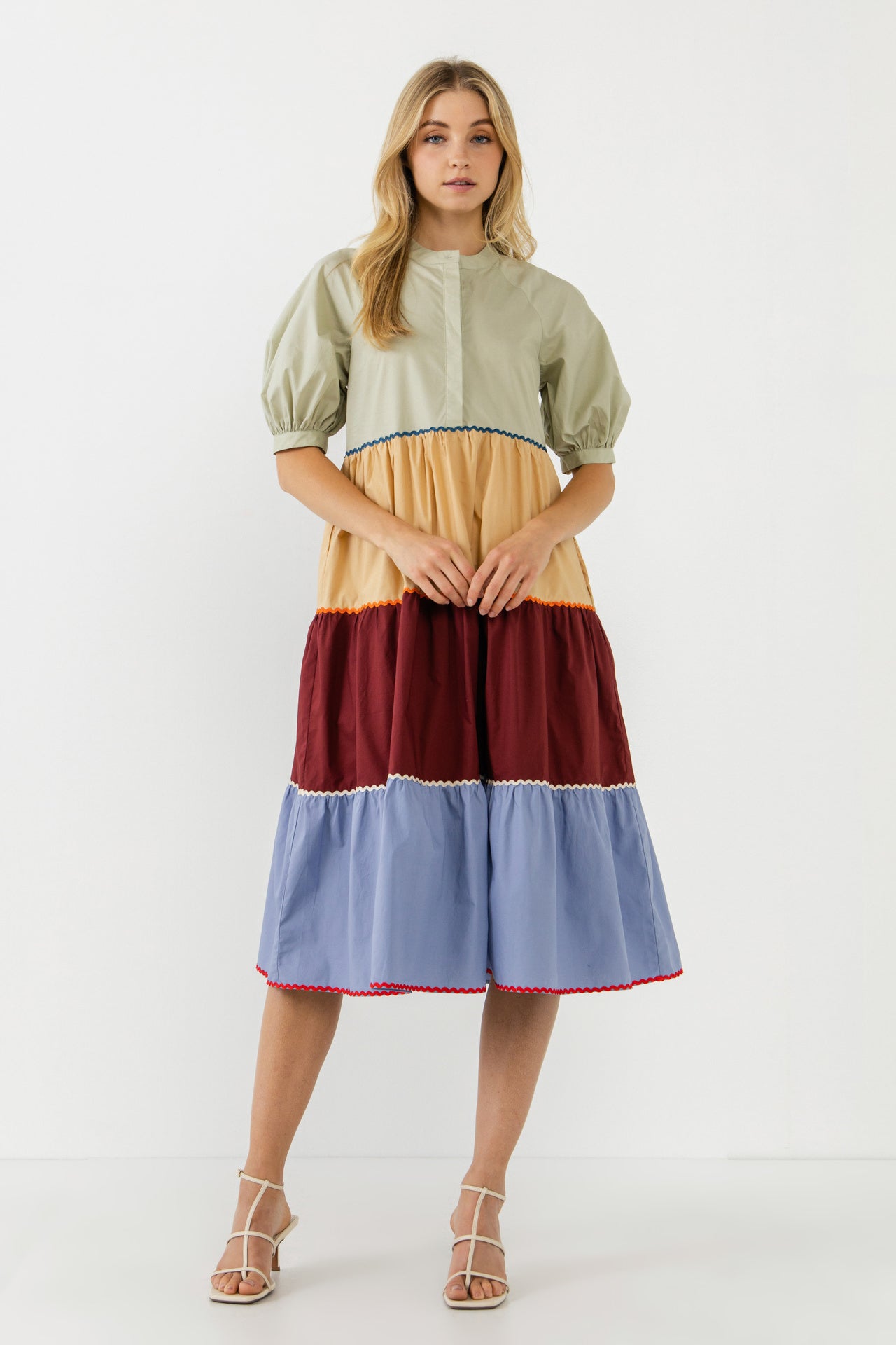 ENGLISH FACTORY - Color Block Trim Detail Midi Dress - DRESSES available at Objectrare
