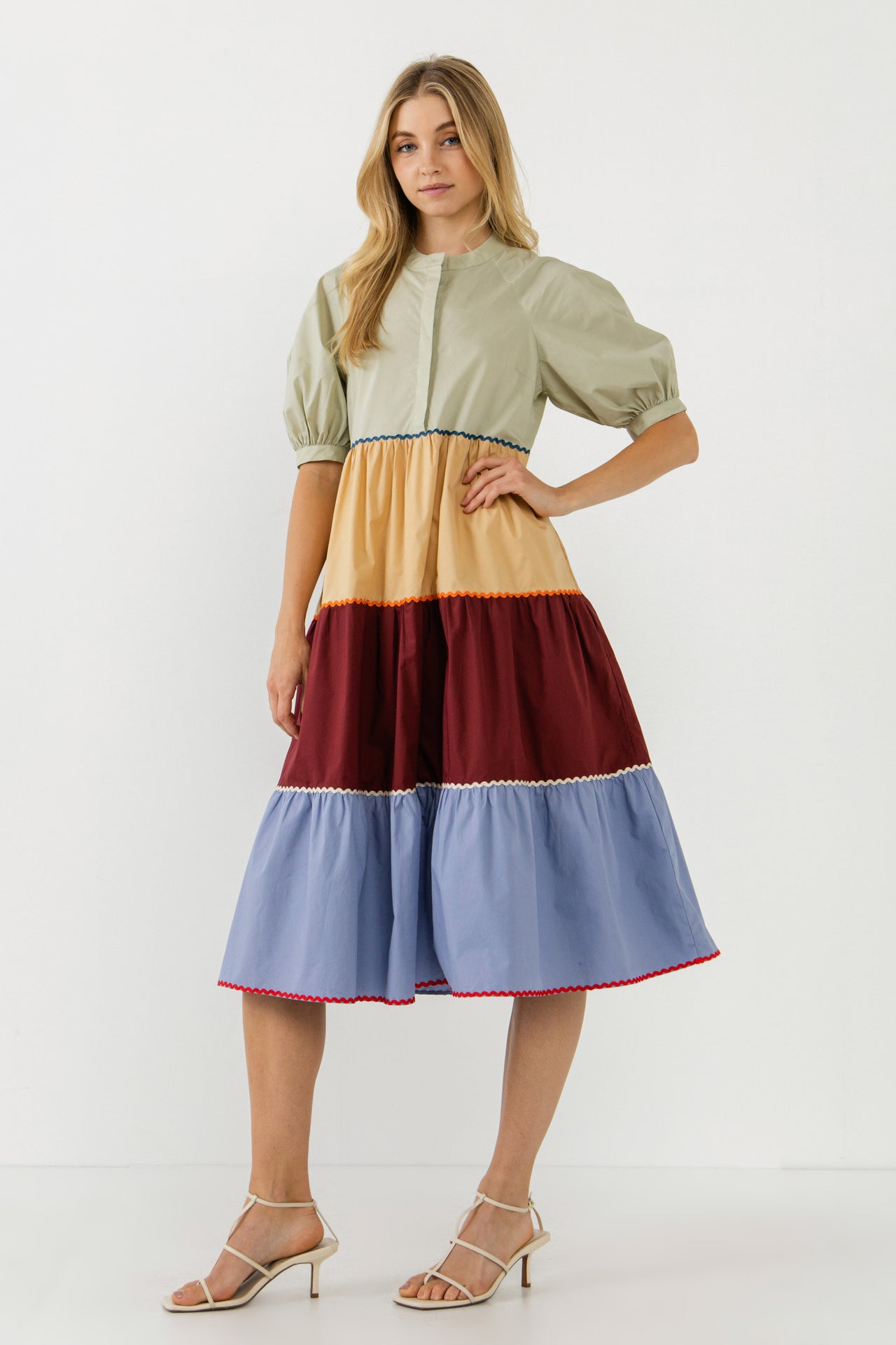 ENGLISH FACTORY - Color Block Trim Detail Midi Dress - DRESSES available at Objectrare