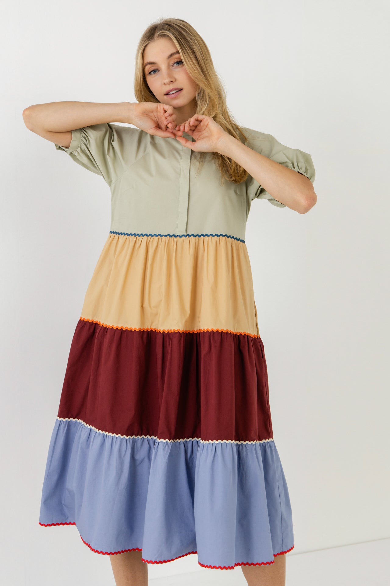 ENGLISH FACTORY - Color Block Trim Detail Midi Dress - DRESSES available at Objectrare