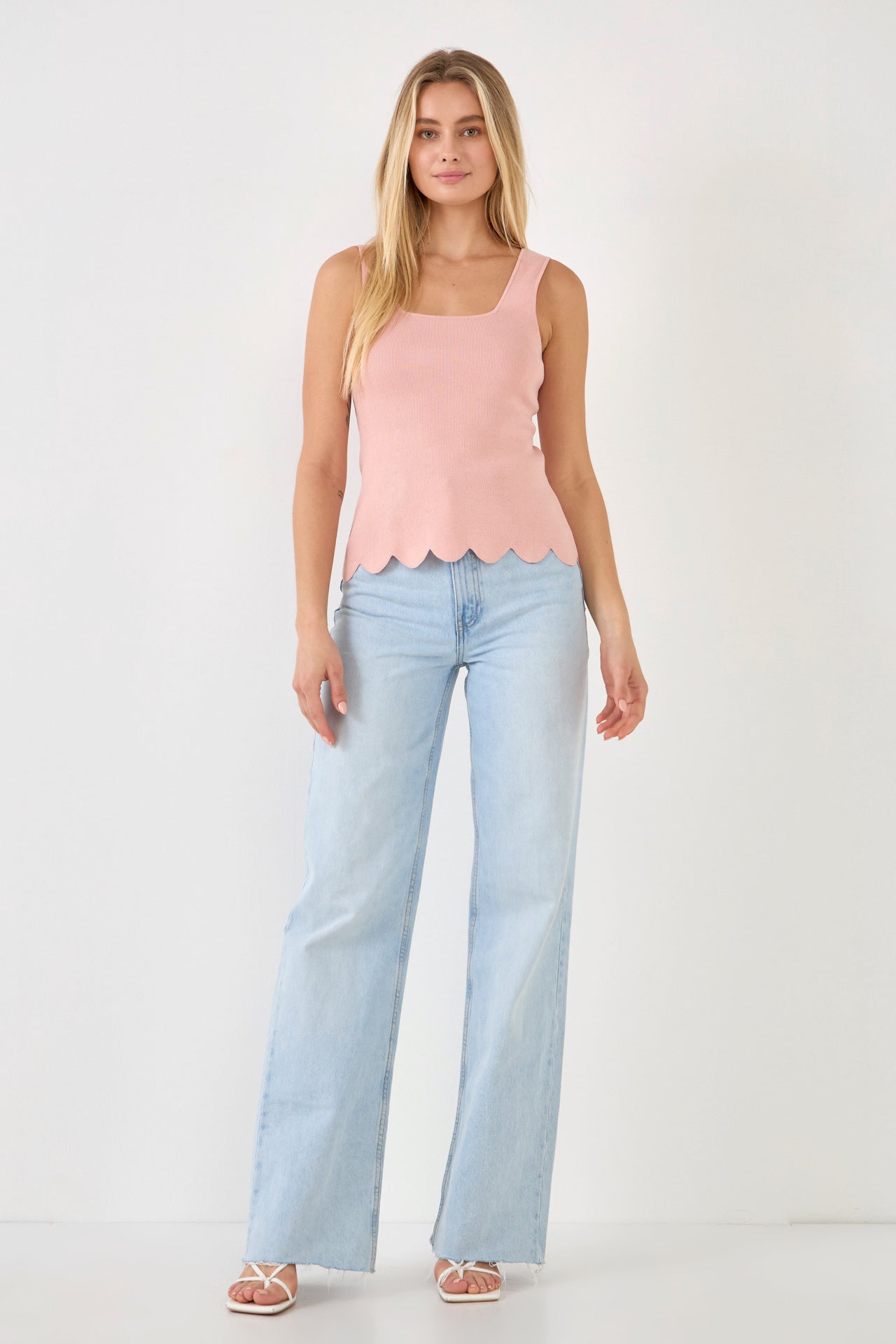 ENGLISH FACTORY - Square neckline Scallop Edge Knit Tank Top - TANK TOPS available at Objectrare