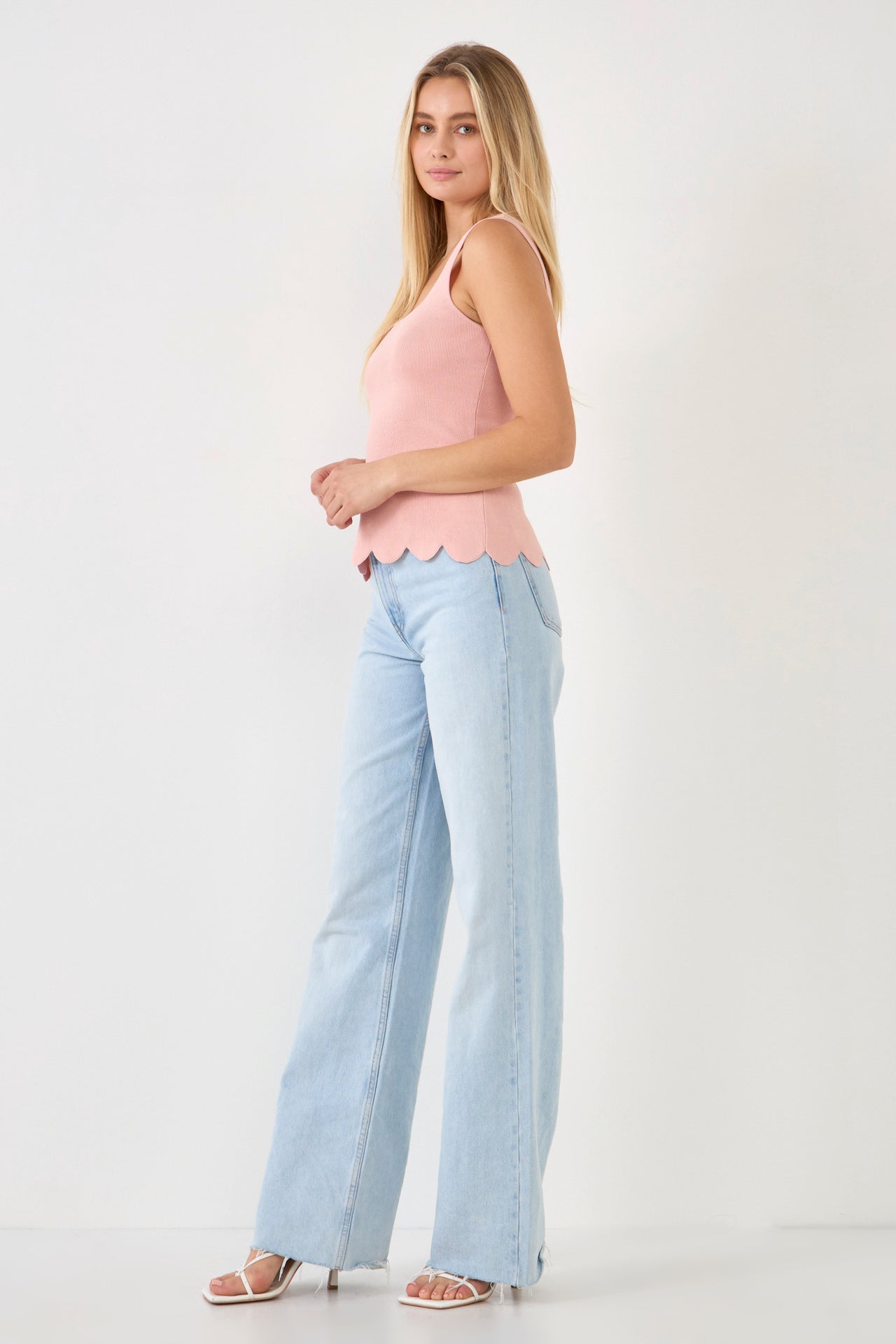 ENGLISH FACTORY - Square neckline Scallop Edge Knit Tank Top - TANK TOPS available at Objectrare