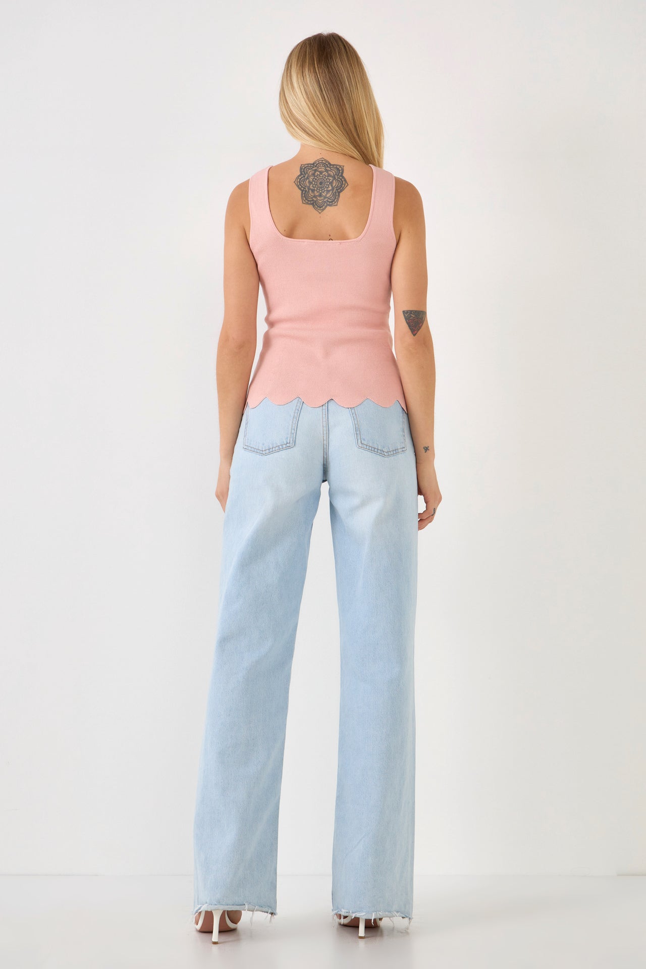 ENGLISH FACTORY - Square neckline Scallop Edge Knit Tank Top - TANK TOPS available at Objectrare