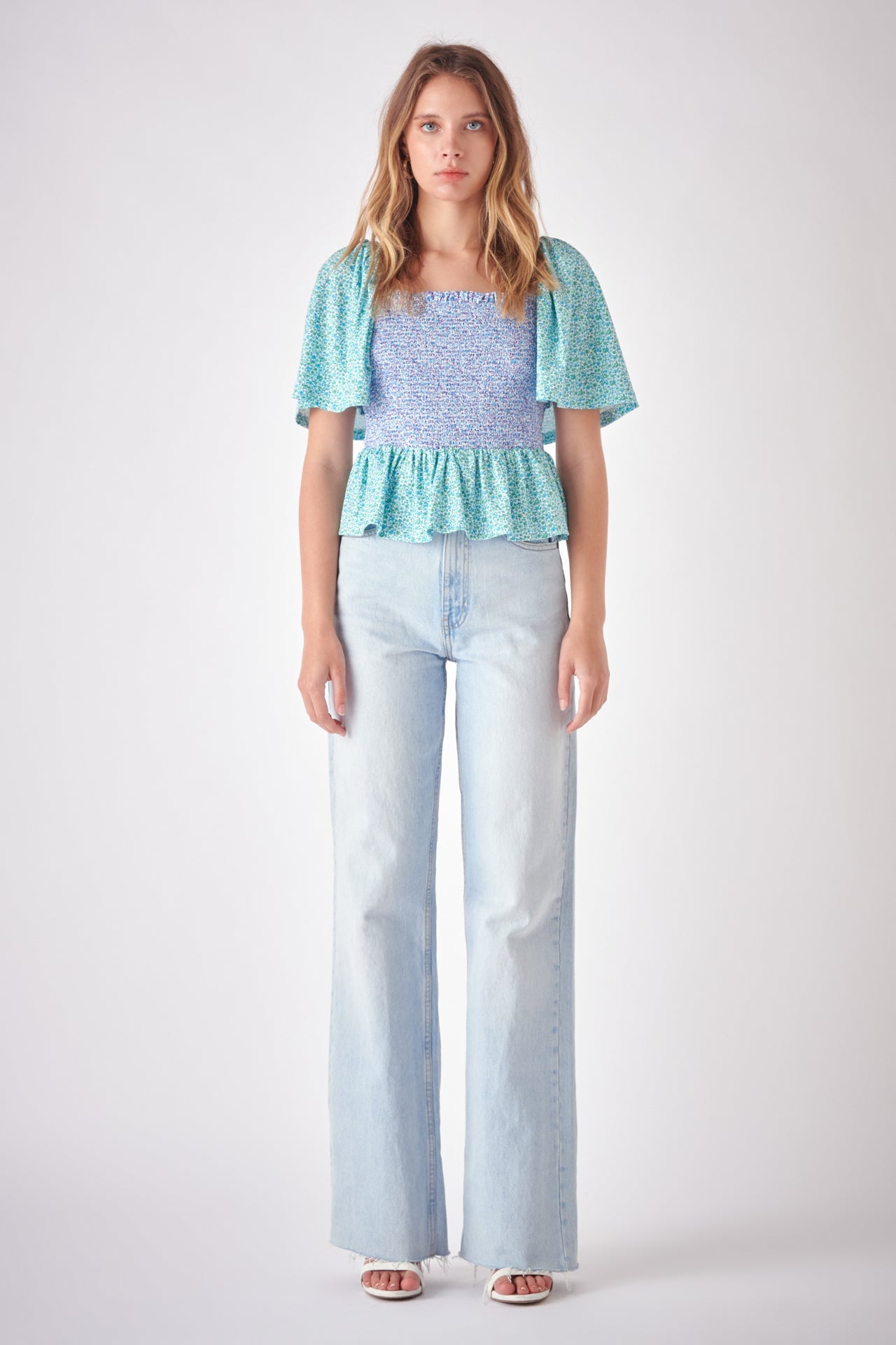 FREE THE ROSES - Floral Knit Smocked Top - TOPS available at Objectrare