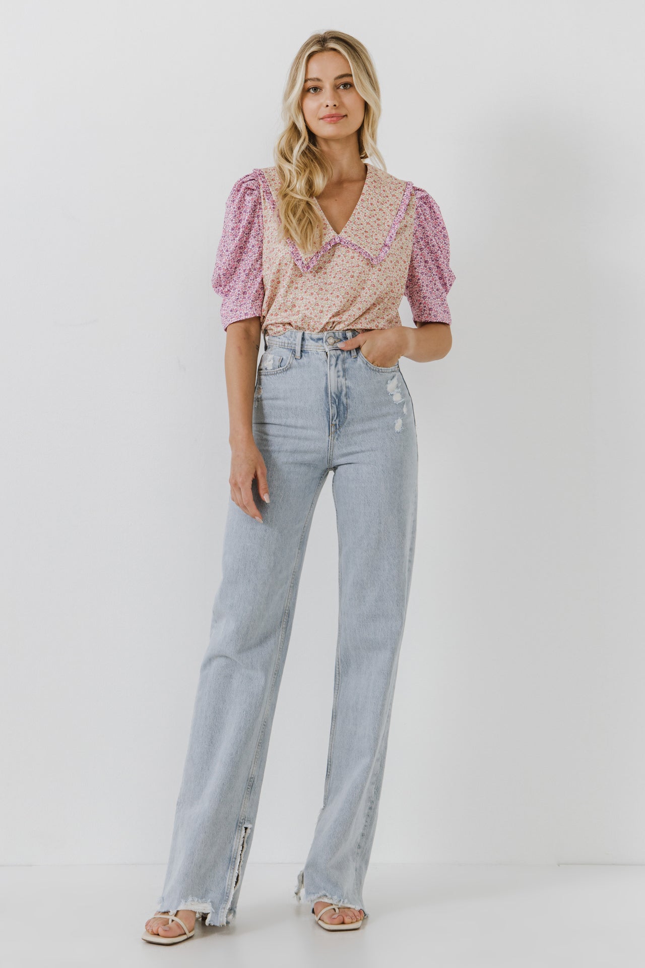 ENGLISH FACTORY - Floral Knit Collar Detail Top - TOPS available at Objectrare