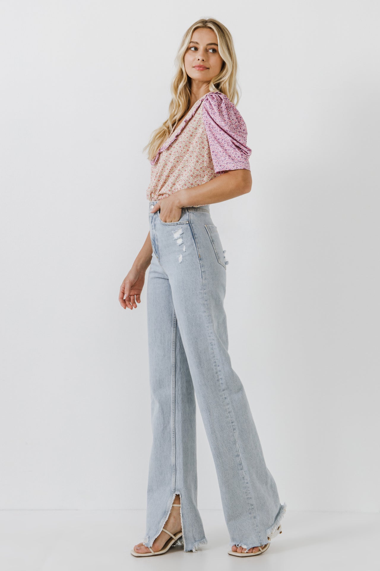 ENGLISH FACTORY - Floral Knit Collar Detail Top - TOPS available at Objectrare