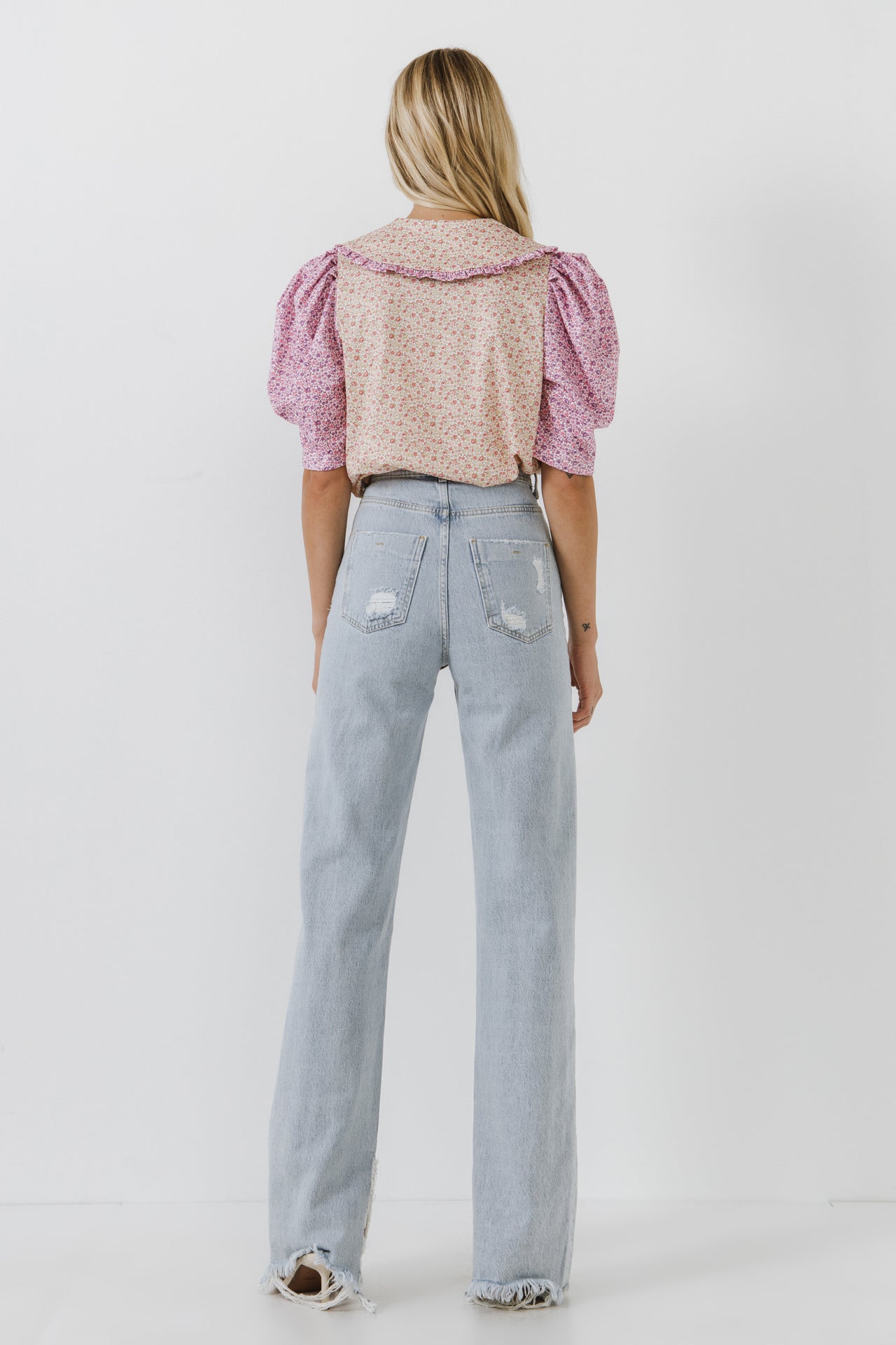 ENGLISH FACTORY - Floral Knit Collar Detail Top - TOPS available at Objectrare