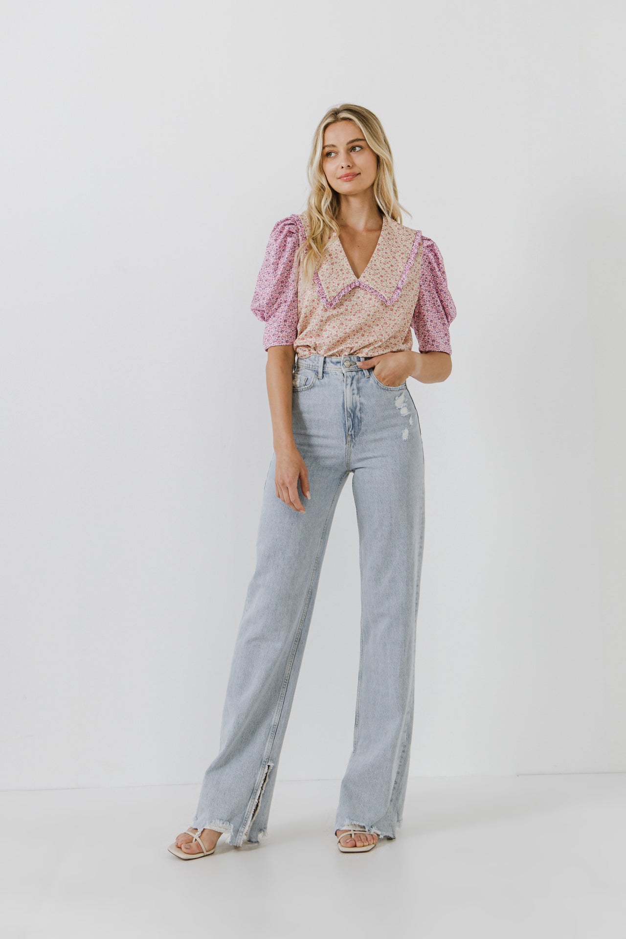 ENGLISH FACTORY - Floral Knit Collar Detail Top - TOPS available at Objectrare