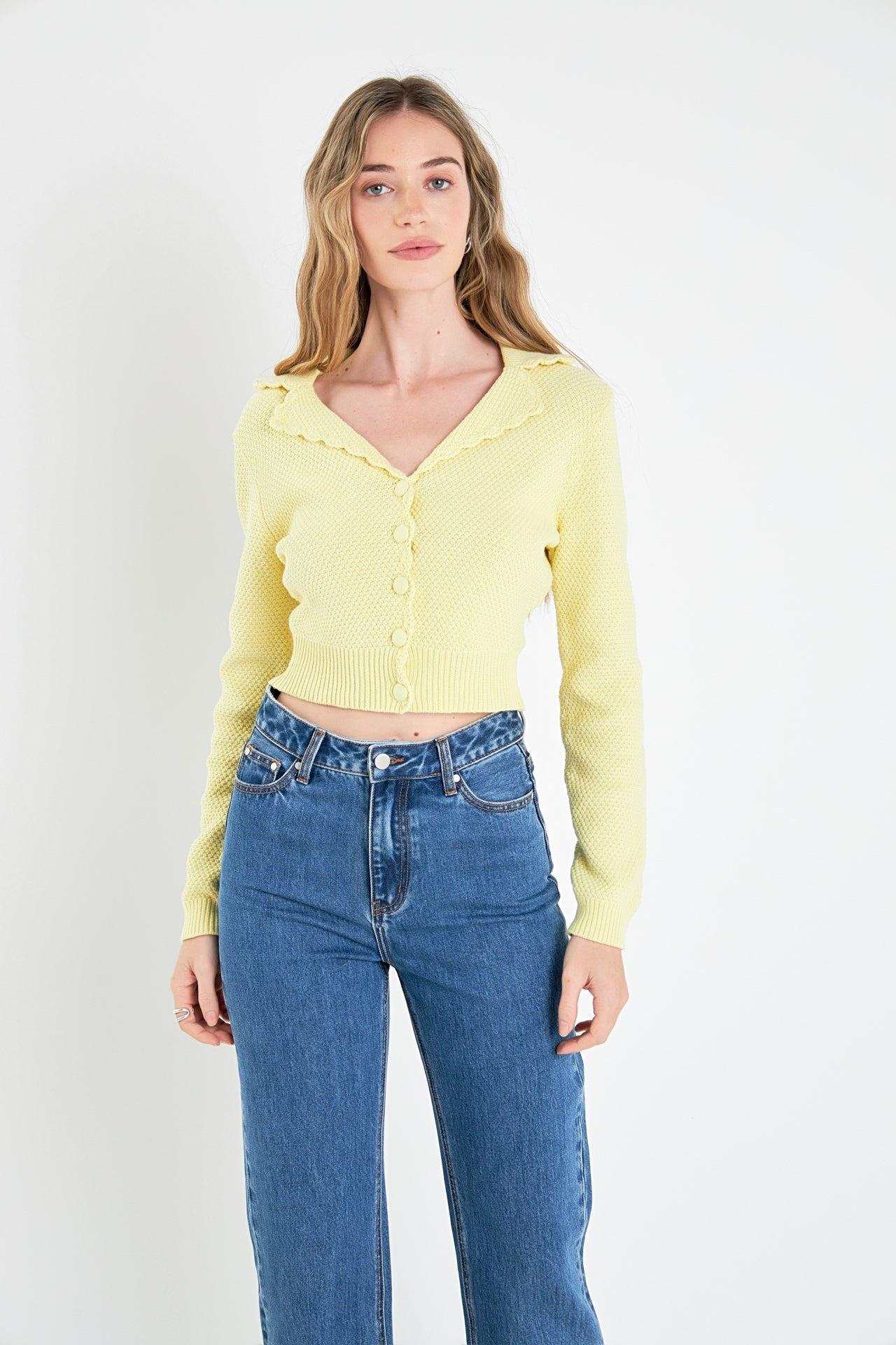 ENGLISH FACTORY - Scallop Edge Cropped Cardigan - SWEATERS & KNITS available at Objectrare