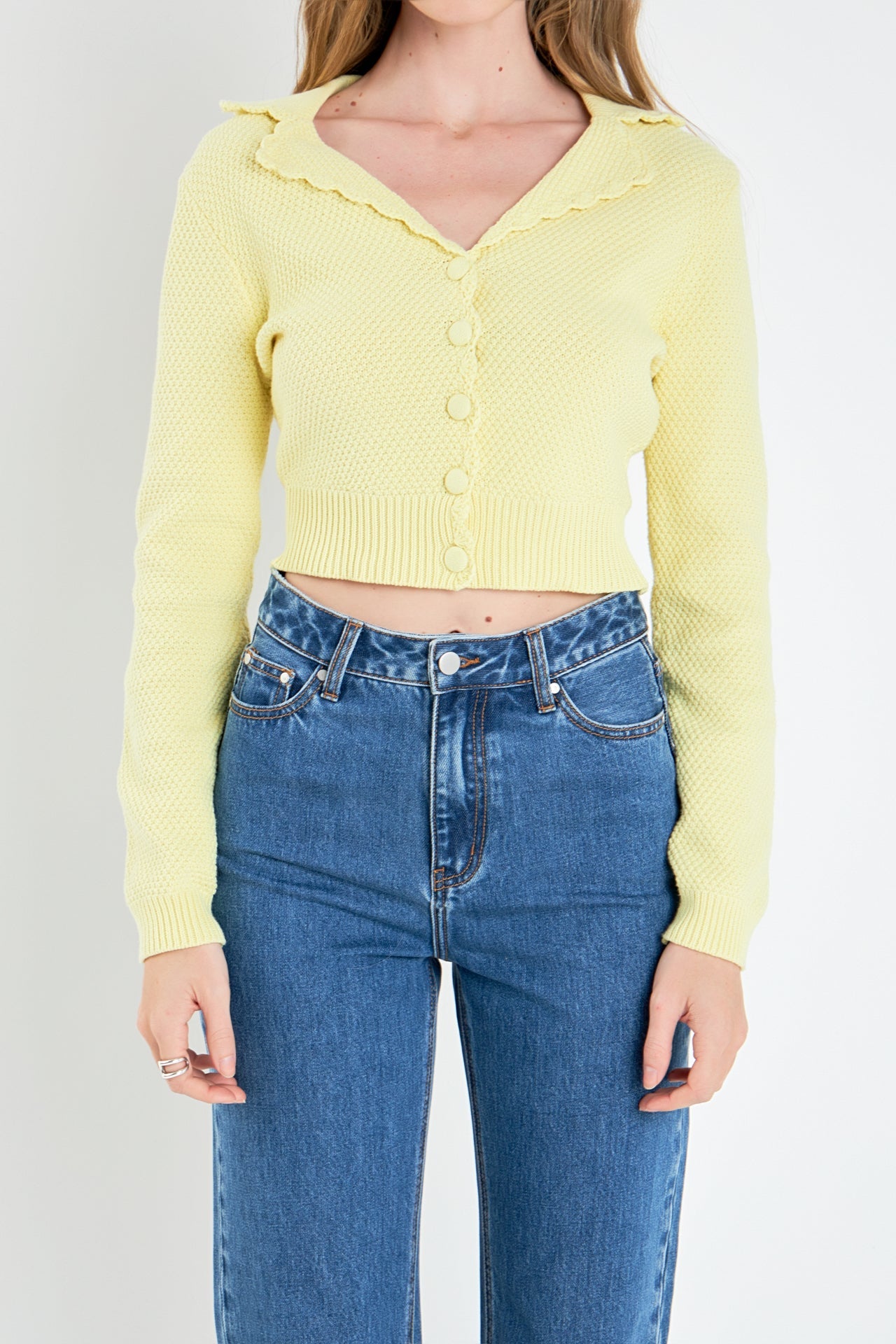 ENGLISH FACTORY - Scallop Edge Cropped Cardigan - SWEATERS & KNITS available at Objectrare
