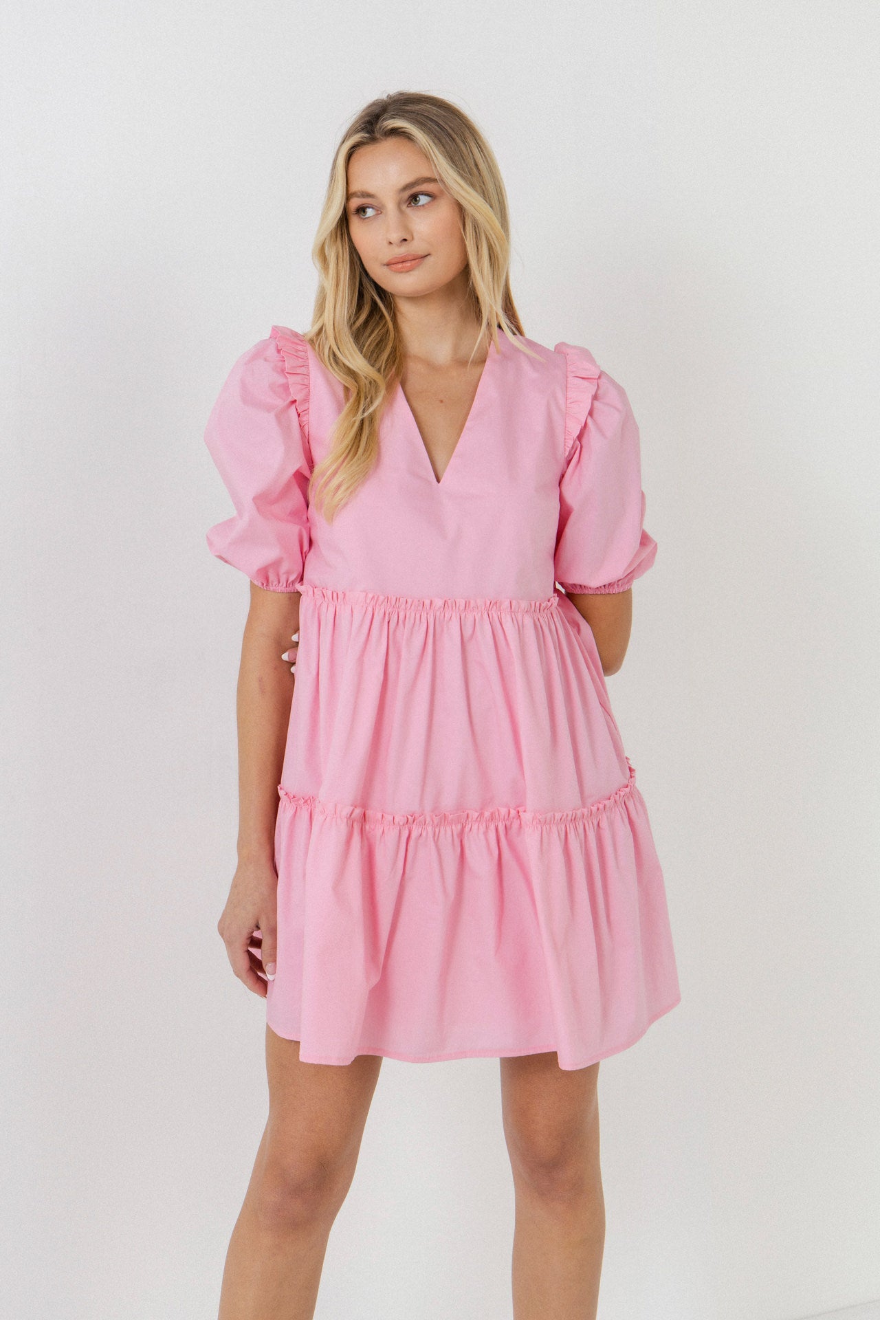 ENGLISH FACTORY - Ruffle Detail Puff Sleeve Mini Dress - DRESSES available at Objectrare