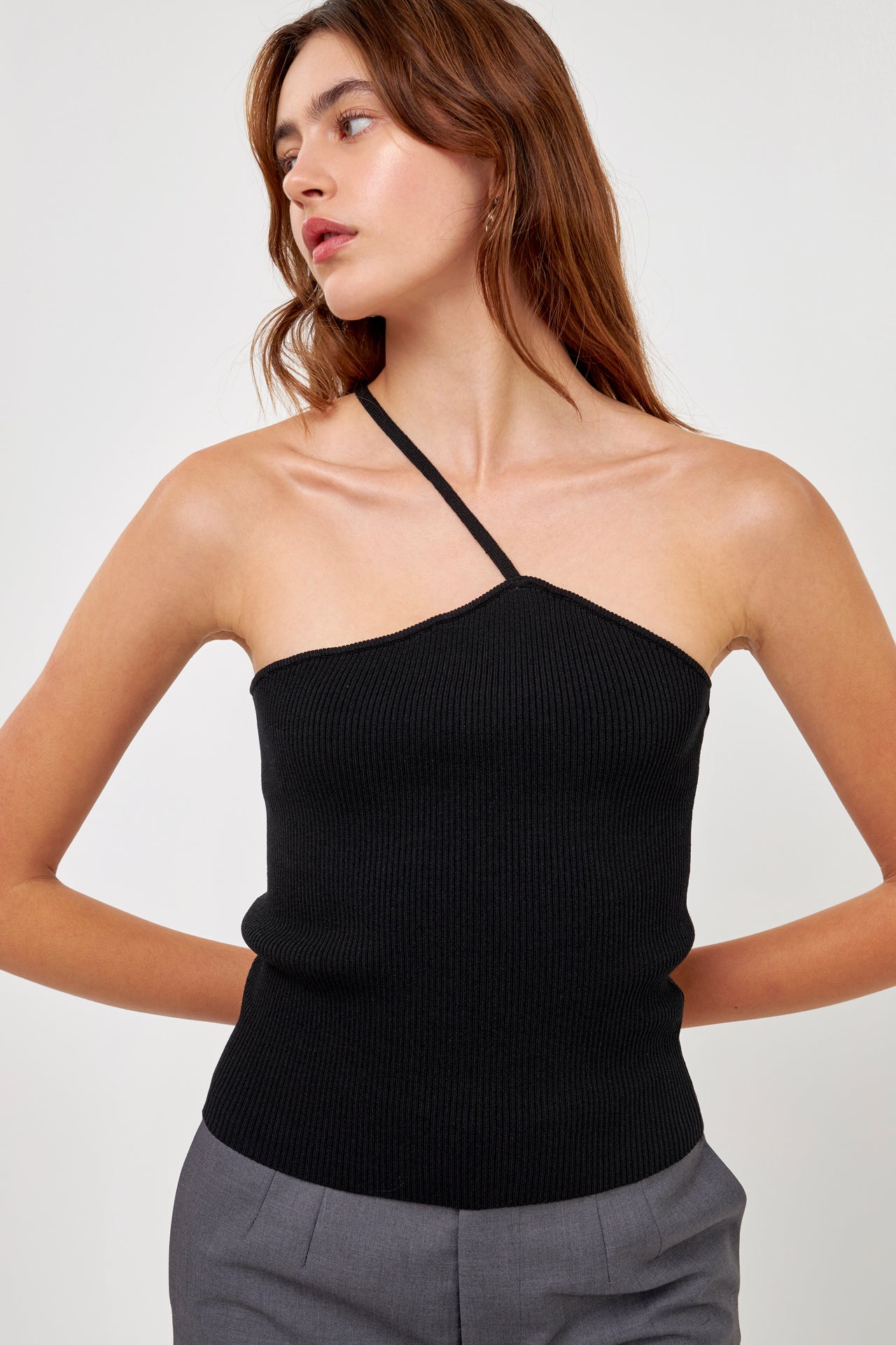 GREY LAB - One Shoulder Strap Knit Tank Top - TOPS available at Objectrare
