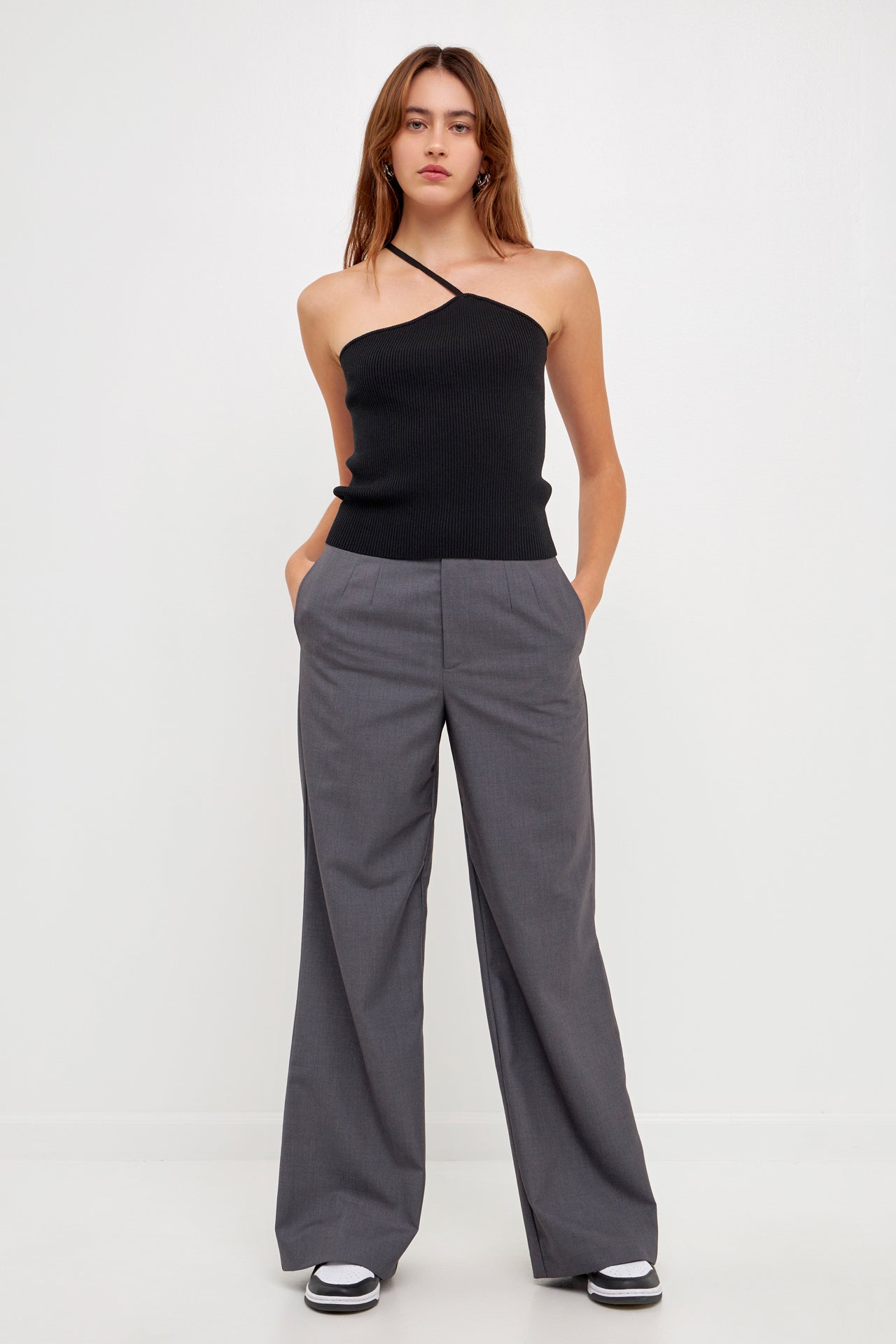 GREY LAB - One Shoulder Strap Knit Tank Top - TOPS available at Objectrare