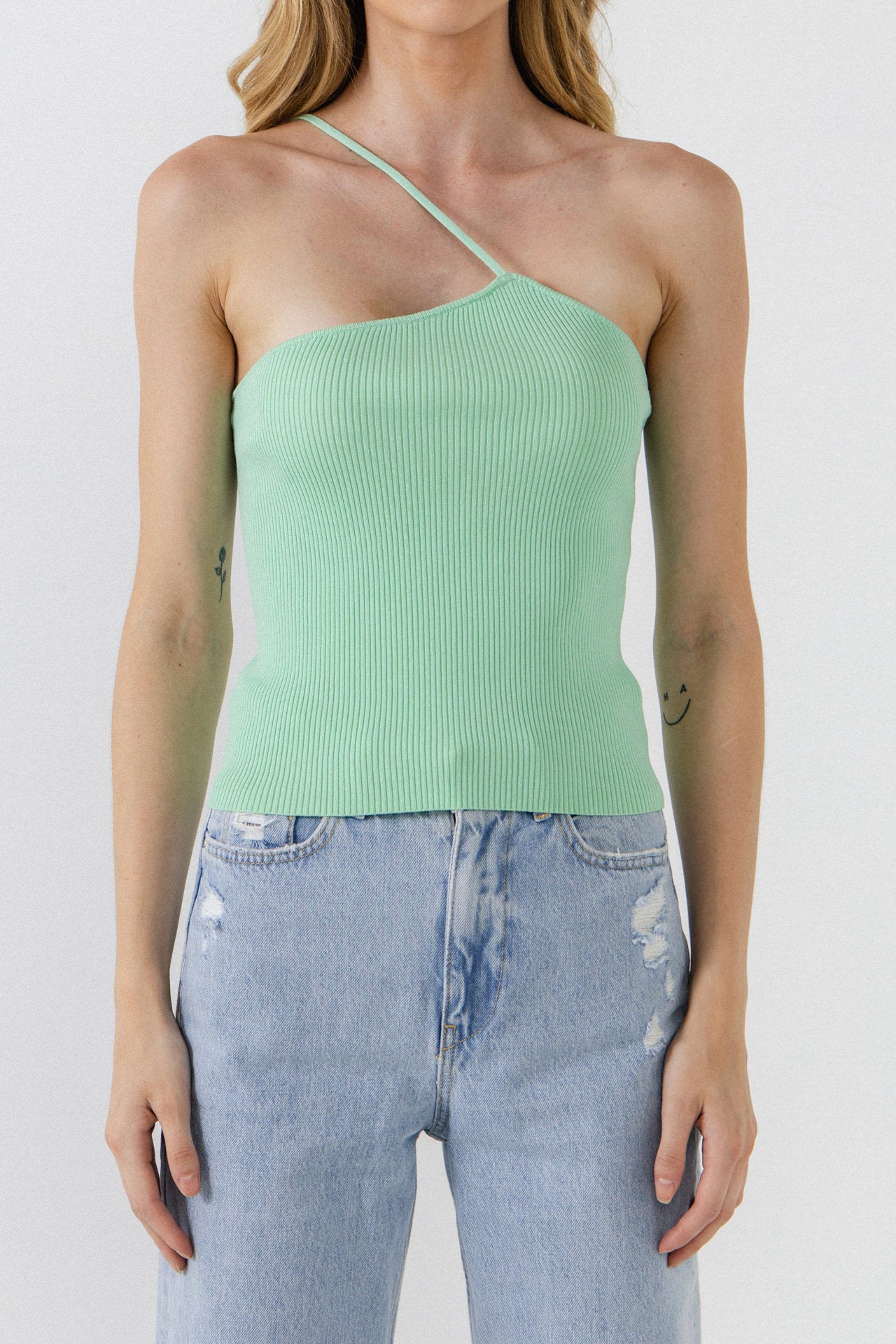 GREY LAB - One Shoulder Strap Knit Tank Top - TOPS available at Objectrare