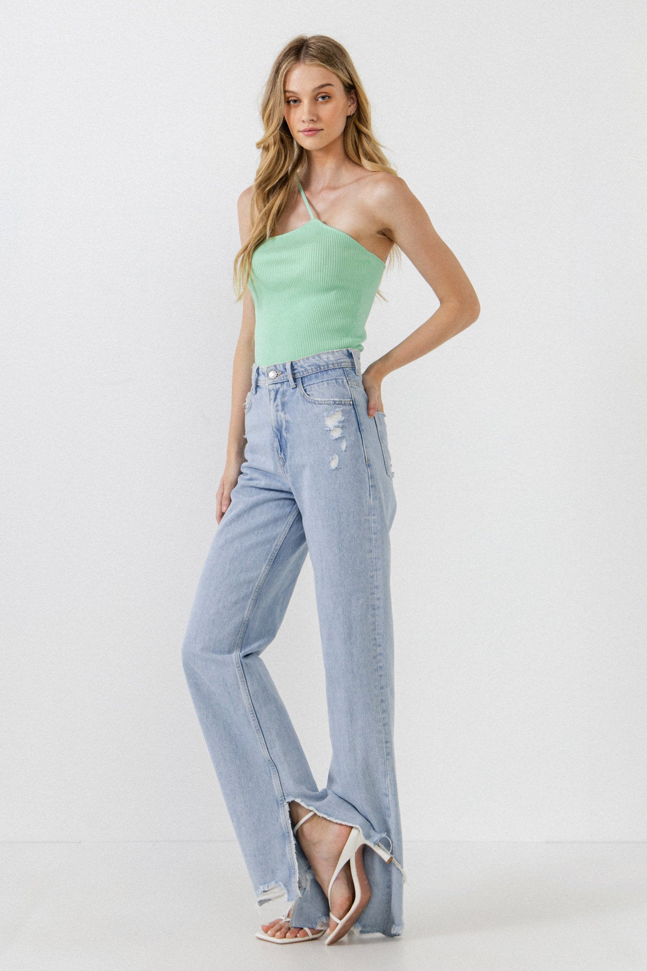 GREY LAB - One Shoulder Strap Knit Tank Top - TOPS available at Objectrare