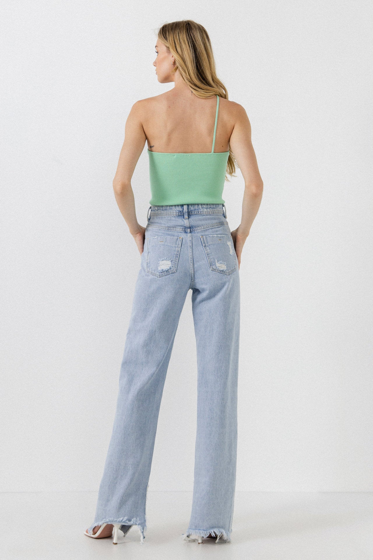 GREY LAB - One Shoulder Strap Knit Tank Top - TOPS available at Objectrare