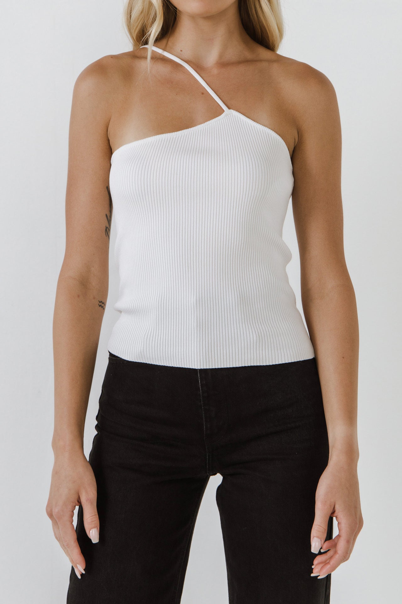 GREY LAB - One Shoulder Strap Knit Tank Top - TOPS available at Objectrare